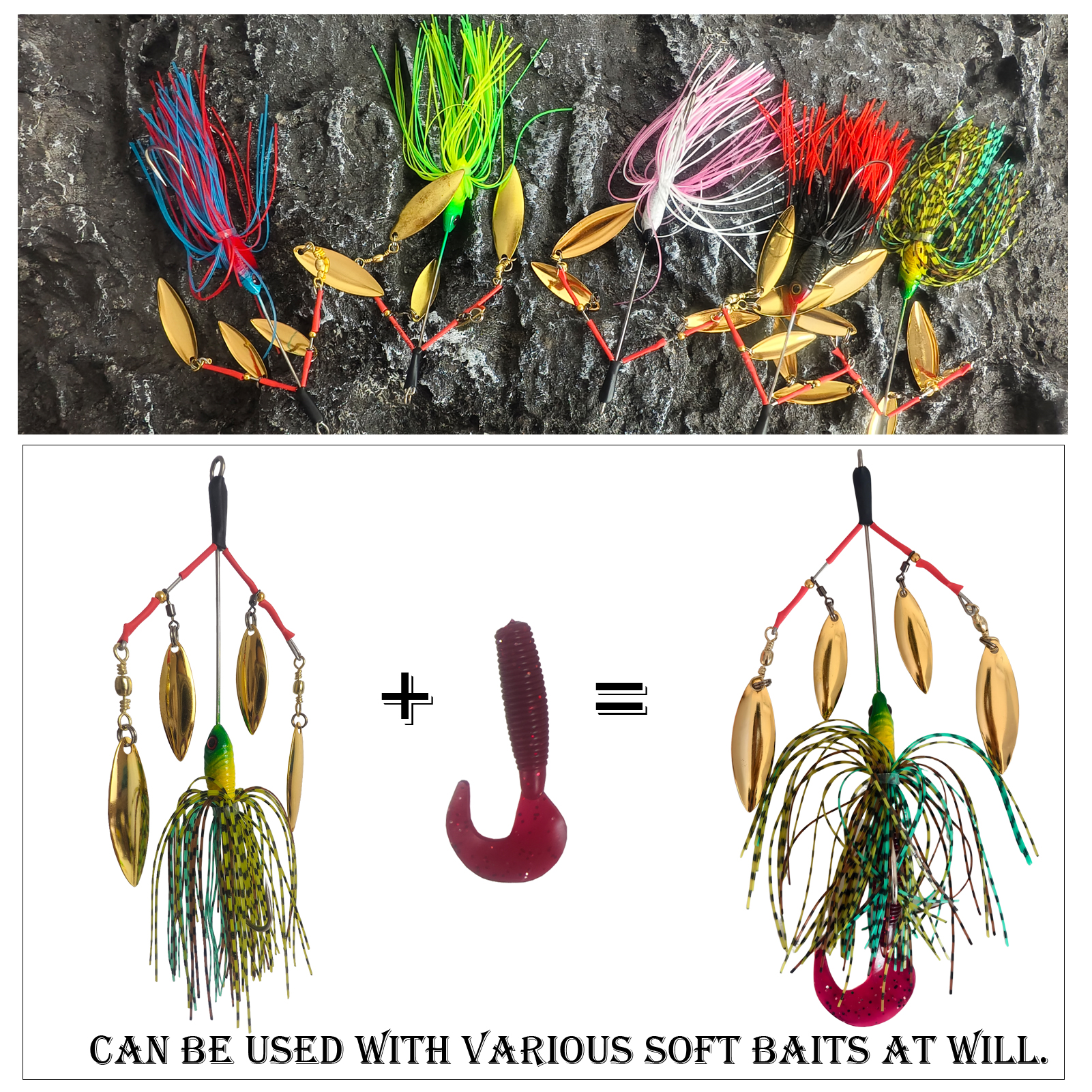 FREE FISHER 5pcs Fishing Buzzbaits,5" 0.83oz Multirota Spinners Spoon Bait,Composite Rotating Sequins Artificial Vibration Lures