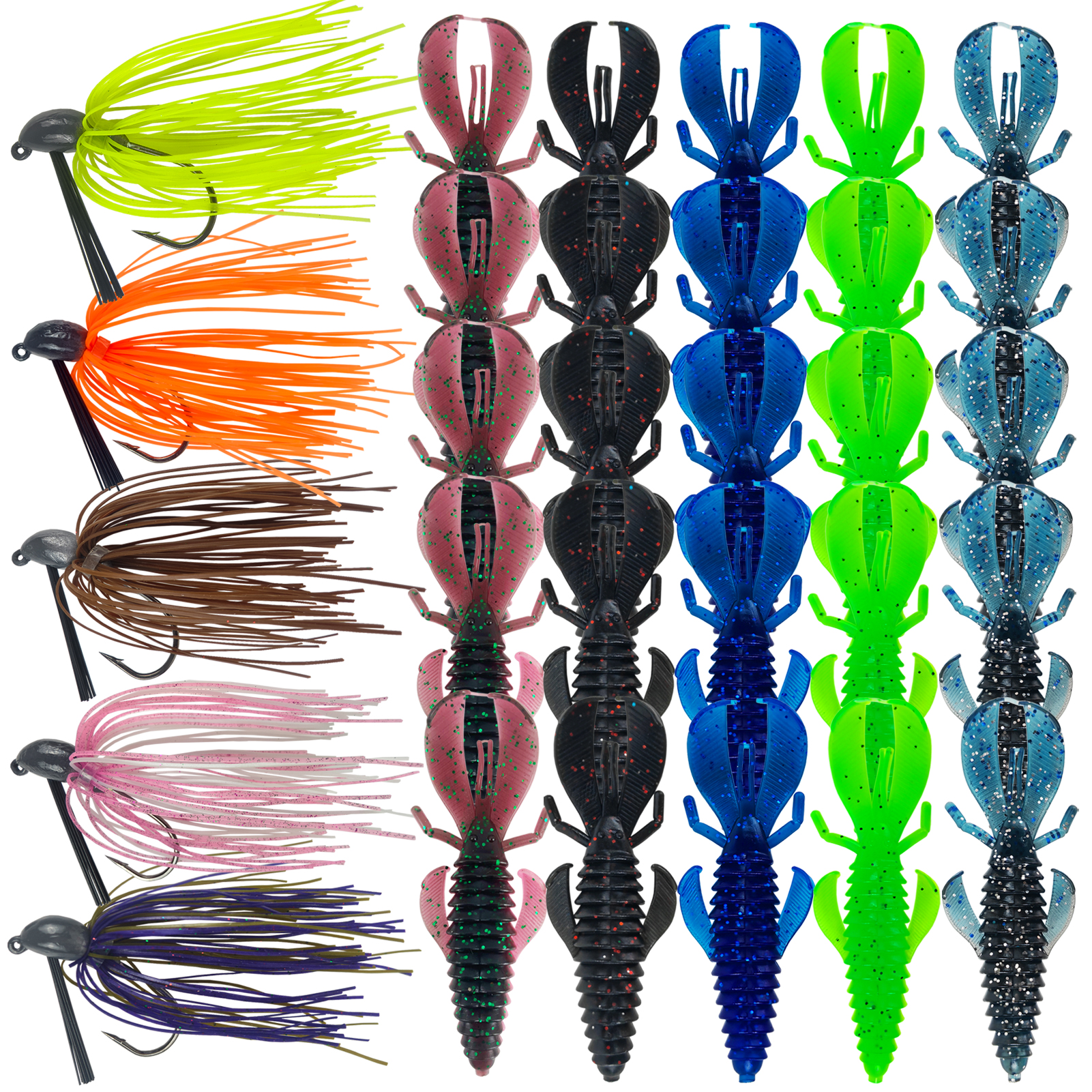 FREE FISHER 56pcs/Lot Blade Jig Bass Fishing Lure with Weed Guard,4.5cm/12.5g Jigs Baits with Soft Bobby Fatty Craw,Grub Shrimps