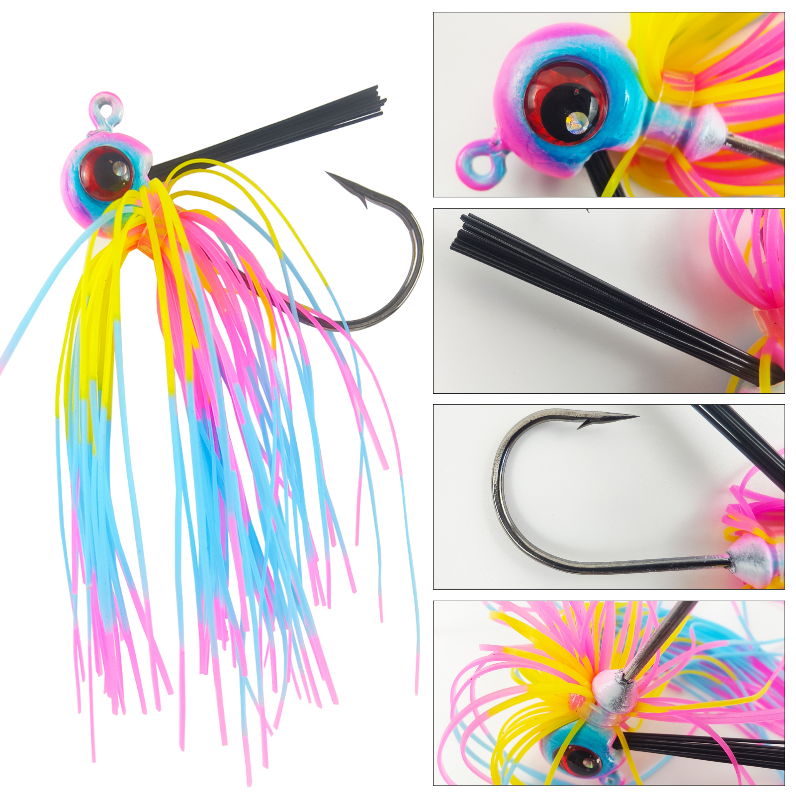 FREE FISHER Rubber Skirts Weedless Bait,5pcs/Lot 9.5g 15.5g Bass Fishing Lure with Weed Guard,3D Fish Eye Fishing Swim Jigs Lure