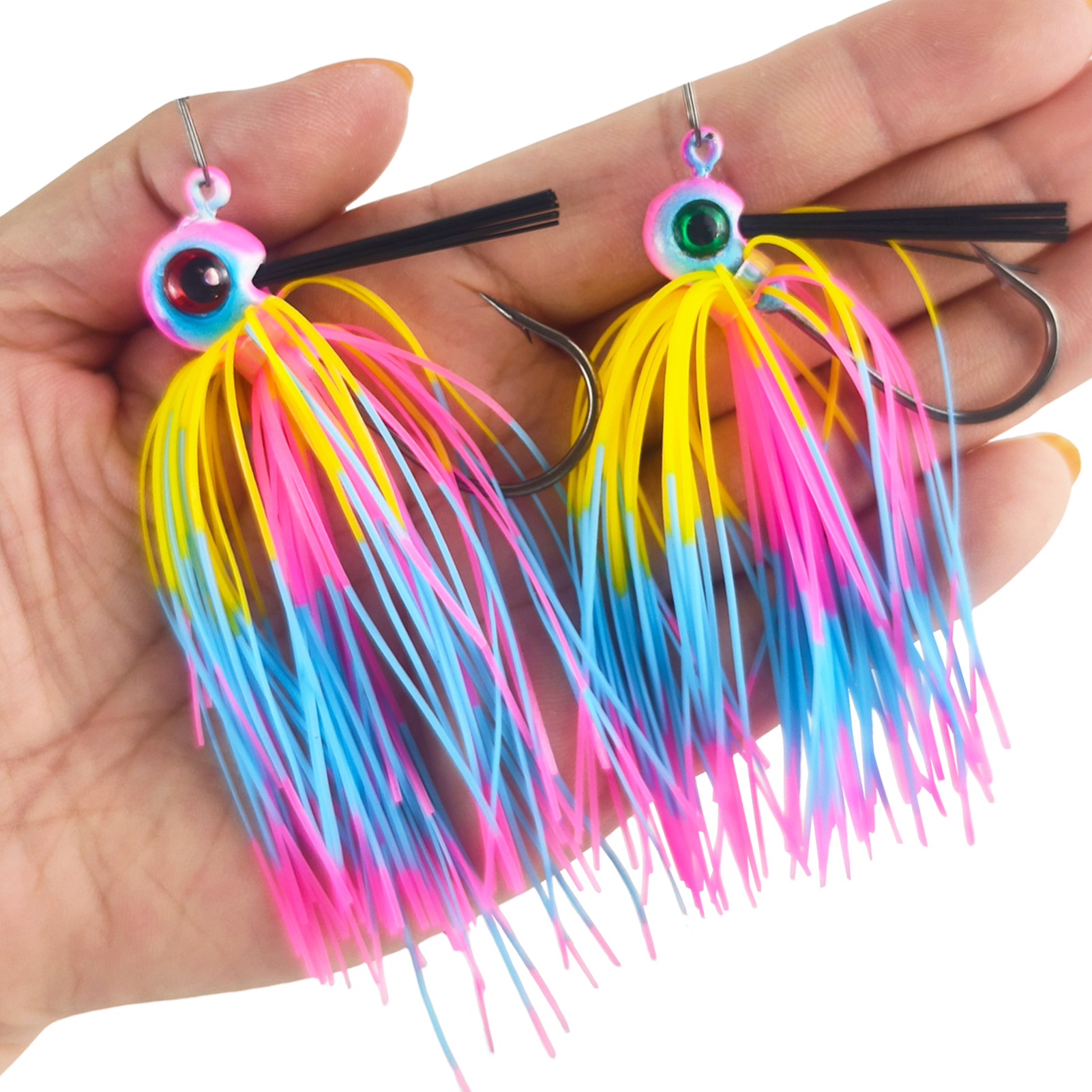 FREE FISHER Rubber Skirts Weedless Bait,5pcs/Lot 9.5g 15.5g Bass Fishing Lure with Weed Guard,3D Fish Eye Fishing Swim Jigs Lure