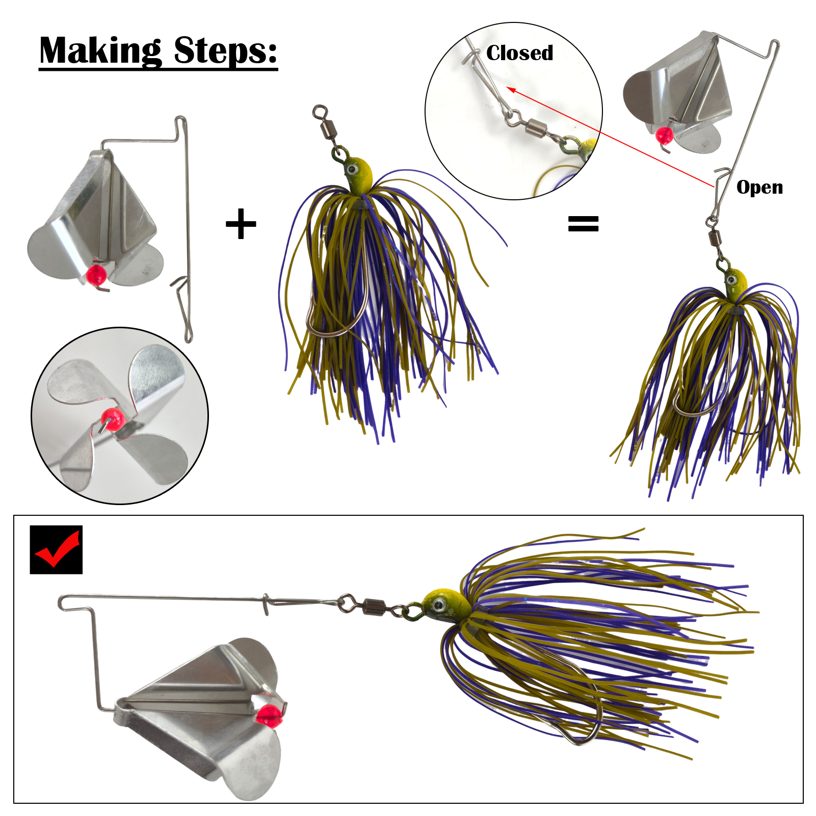 FREE FISHER Fishing Spinnerbaits with Replaceable Metal Blade,5.7CM 10.5G Rubber Skirts Jig Hooks,Chatterbait Buzzbaits for Bass