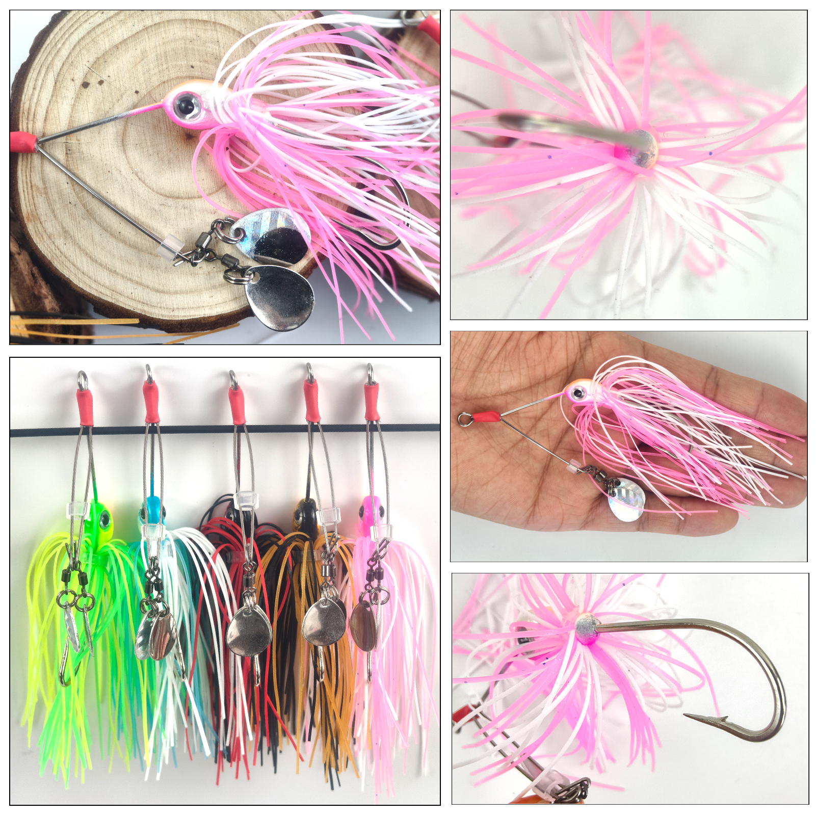 FREE FISHER 5pcs/Lot Micro Sequins Fishing Spinnerbaits,8.5cm/12g Metal Double Bladed Buzzbaits,Rubber Skirts Jig Head Hooks for Bass