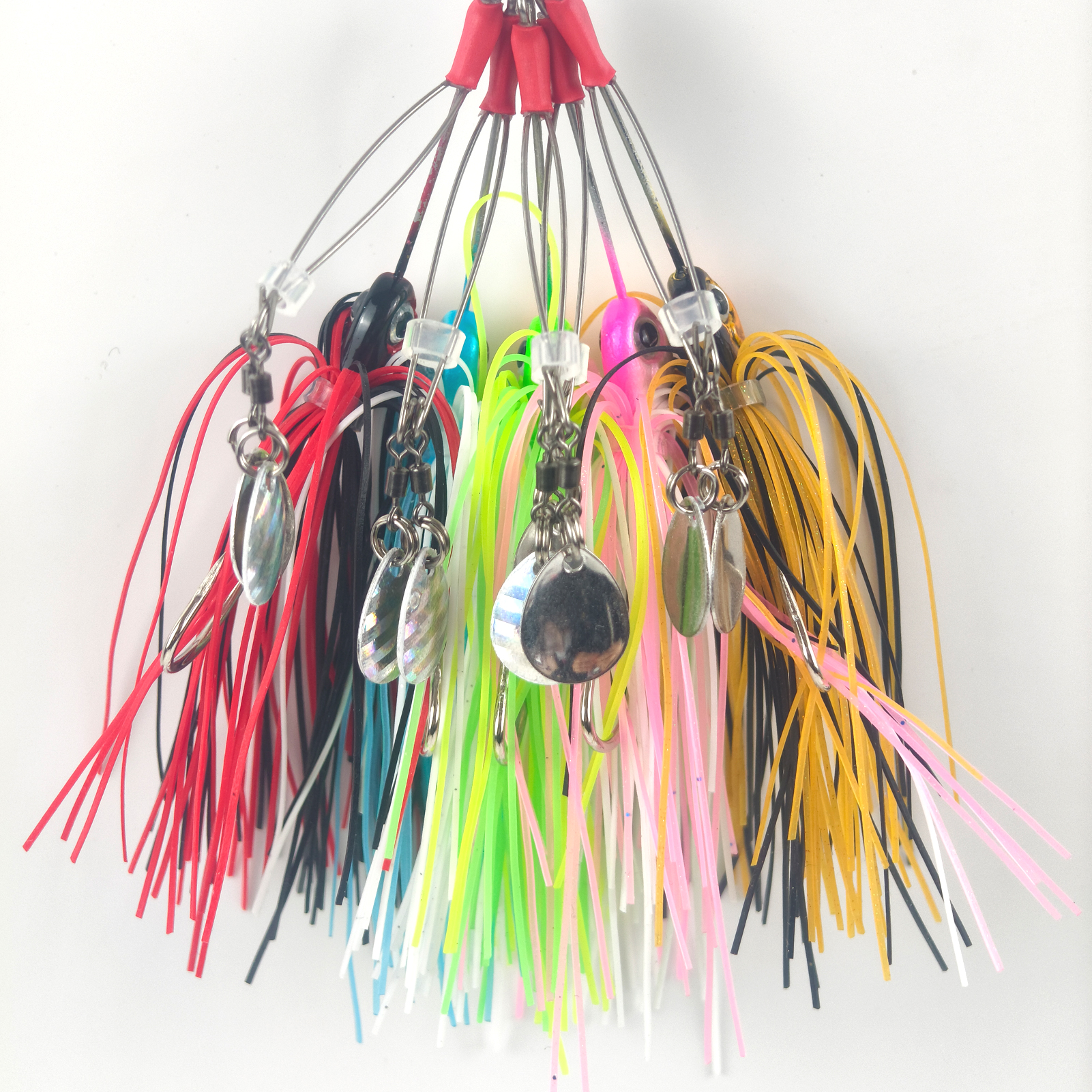 FREE FISHER 5pcs/Lot Micro Sequins Fishing Spinnerbaits,8.5cm/12g Metal Double Bladed Buzzbaits,Rubber Skirts Jig Head Hooks for Bass