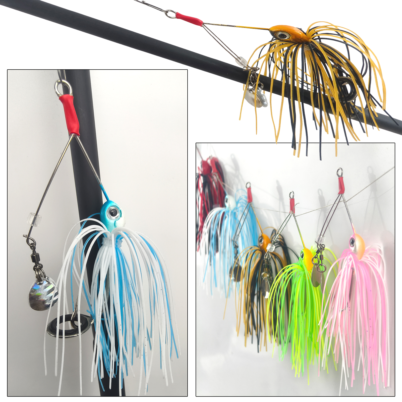 FREE FISHER 5pcs/Lot Micro Sequins Fishing Spinnerbaits,8.5cm/12g Metal Double Bladed Buzzbaits,Rubber Skirts Jig Head Hooks for Bass