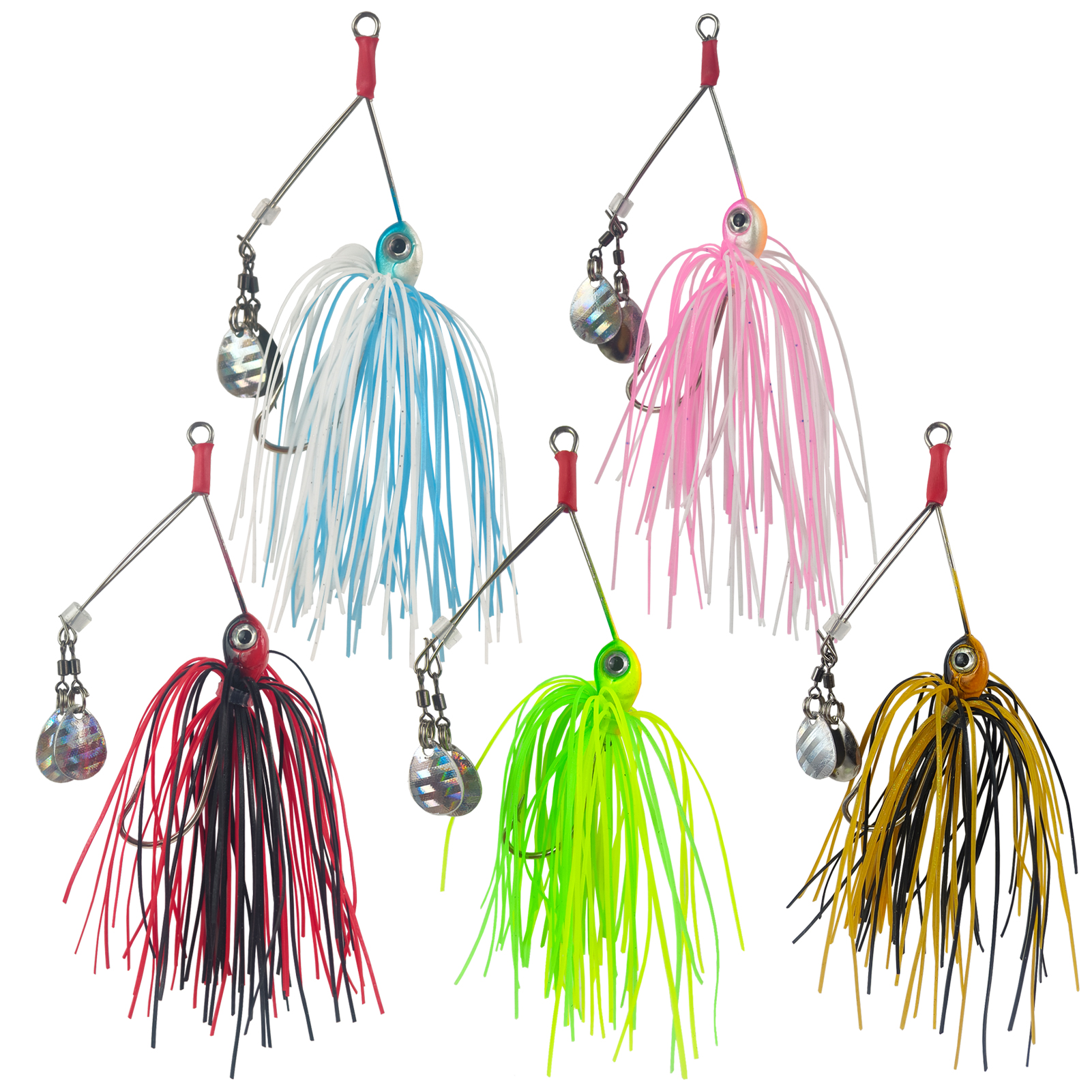 FREE FISHER 5pcs/Lot Micro Sequins Fishing Spinnerbaits,8.5cm/12g Metal Double Bladed Buzzbaits,Rubber Skirts Jig Head Hooks for Bass