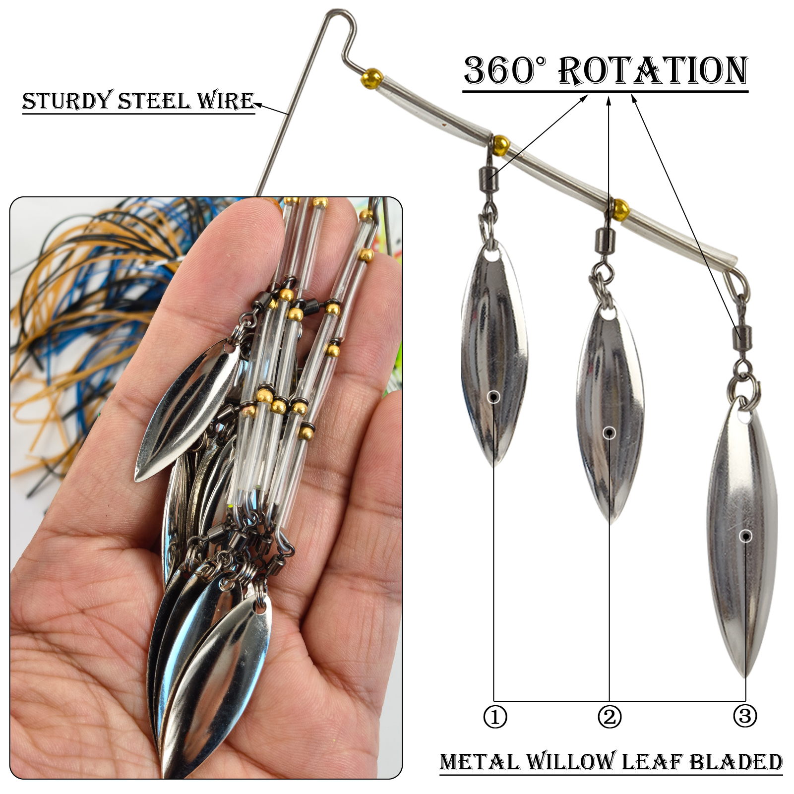 FREE FISHER 5pcs/Lot Fishing Spinnerbaits,8.7cm/17.3g Metal Bladed Buzzbaits,3-Sequin Jig Head Hook with Skirts,Bass Fishing Lure