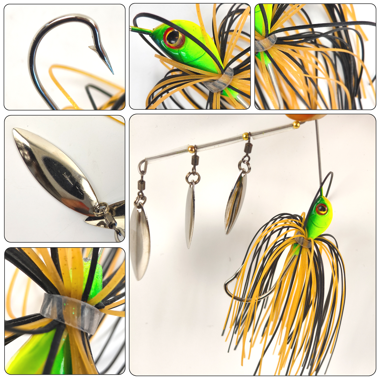 FREE FISHER 5pcs/Lot Fishing Spinnerbaits,8.7cm/17.3g Metal Bladed Buzzbaits,3-Sequin Jig Head Hook with Skirts,Bass Fishing Lure