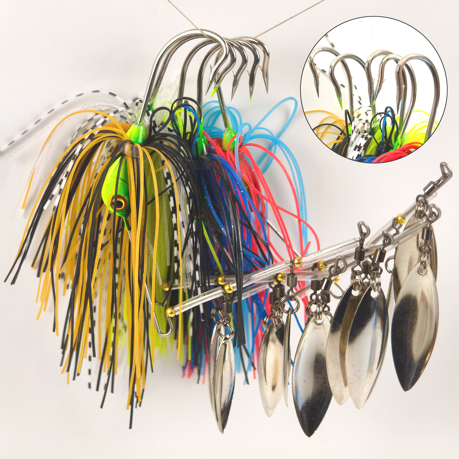 FREE FISHER 5pcs/Lot Fishing Spinnerbaits,8.7cm/17.3g Metal Bladed Buzzbaits,3-Sequin Jig Head Hook with Skirts,Bass Fishing Lure