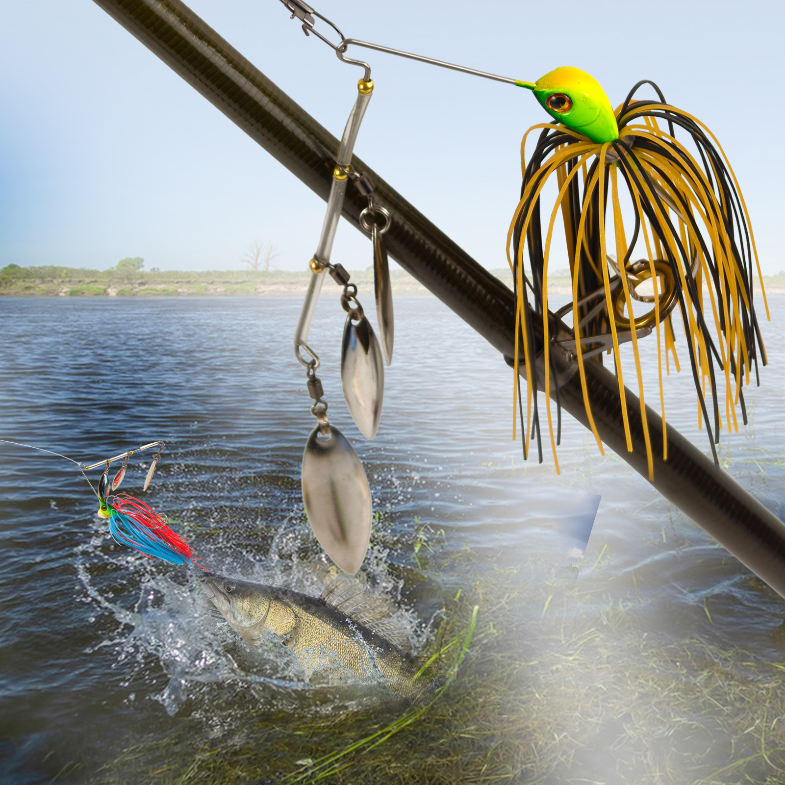 FREE FISHER 5pcs/Lot Fishing Spinnerbaits,8.7cm/17.3g Metal Bladed Buzzbaits,3-Sequin Jig Head Hook with Skirts,Bass Fishing Lure