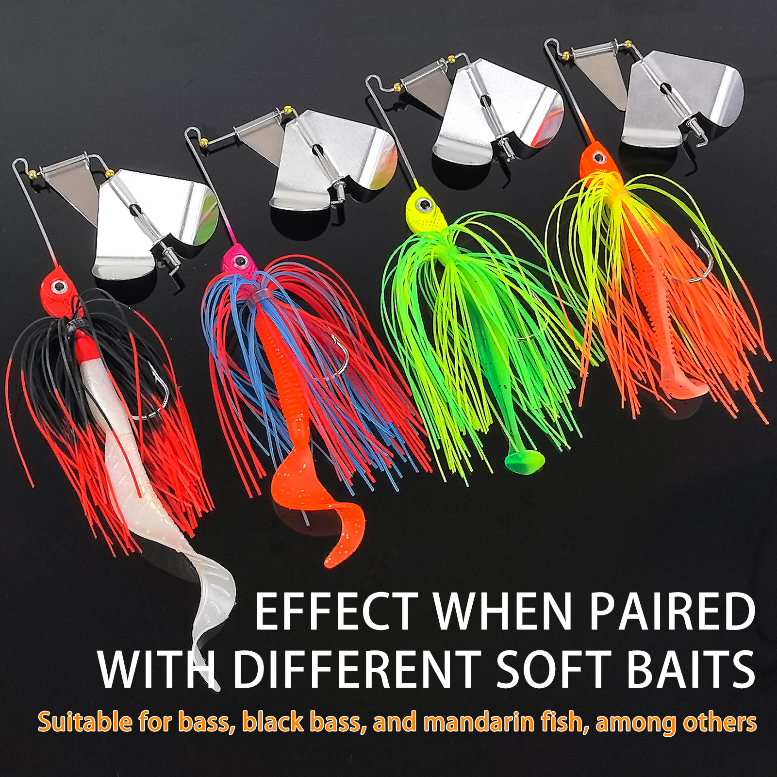 FREE FISHER Fishing Spinnerbait Jigs Lure for Bass Pike,10cm 17g 3D Fish Eyes Blade Buzzbaits,Double Prop Propeller Buzz Sequins 0.6oz(Pack of 4,5)