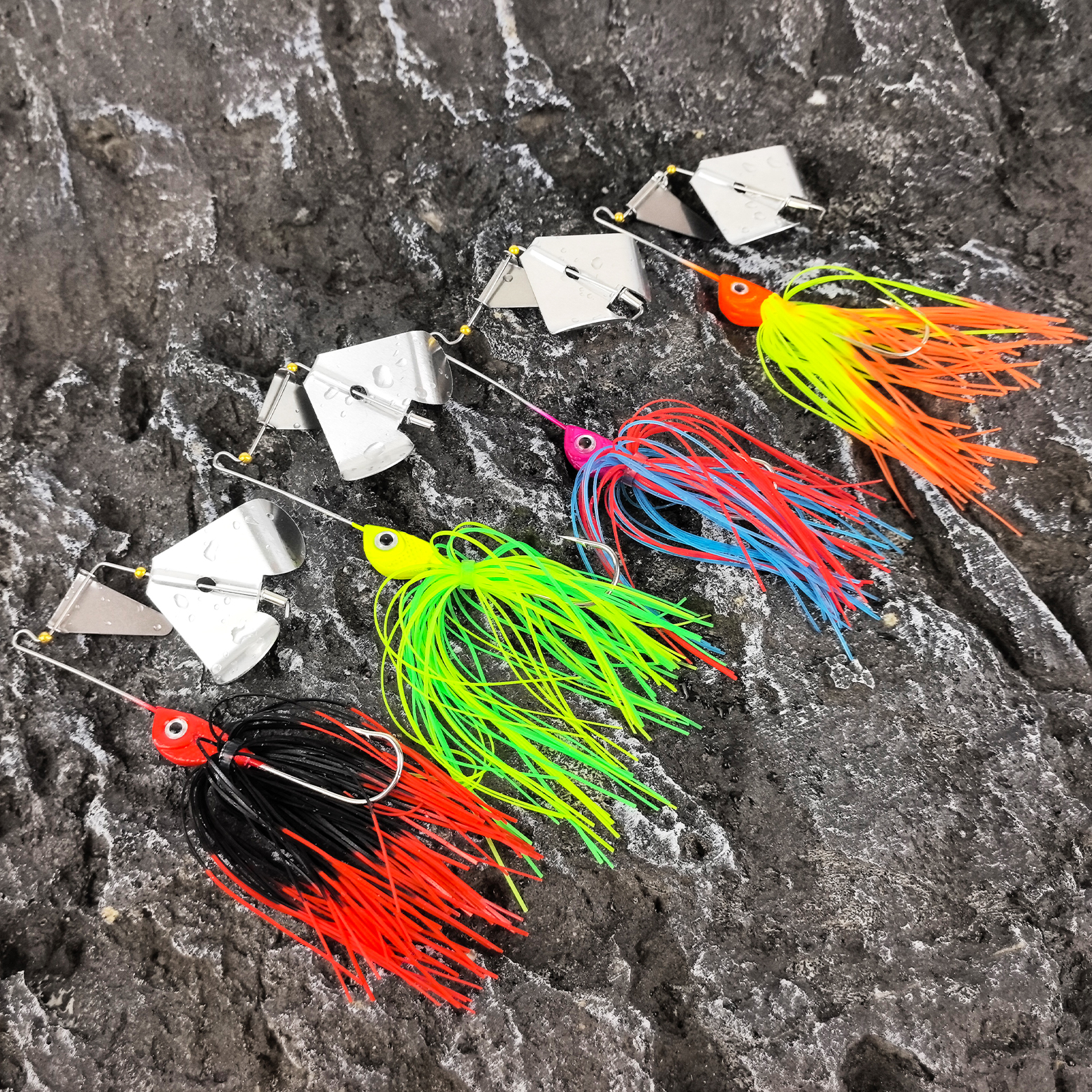 FREE FISHER Fishing Spinnerbait Jigs Lure for Bass Pike,10cm 17g 3D Fish Eyes Blade Buzzbaits,Double Prop Propeller Buzz Sequins 0.6oz(Pack of 4,5)