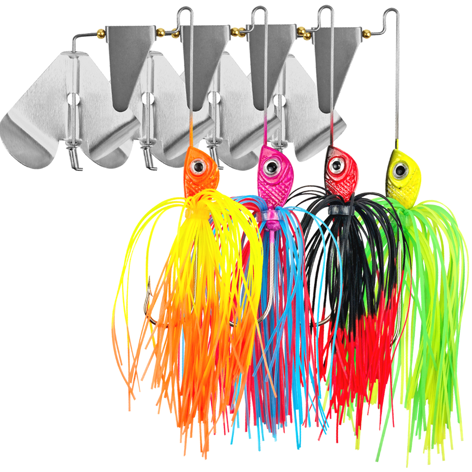 FREE FISHER Fishing Spinnerbait Jigs Lure for Bass Pike,10cm 17g 3D Fish Eyes Blade Buzzbaits,Double Prop Propeller Buzz Sequins 0.6oz(Pack of 4,5)