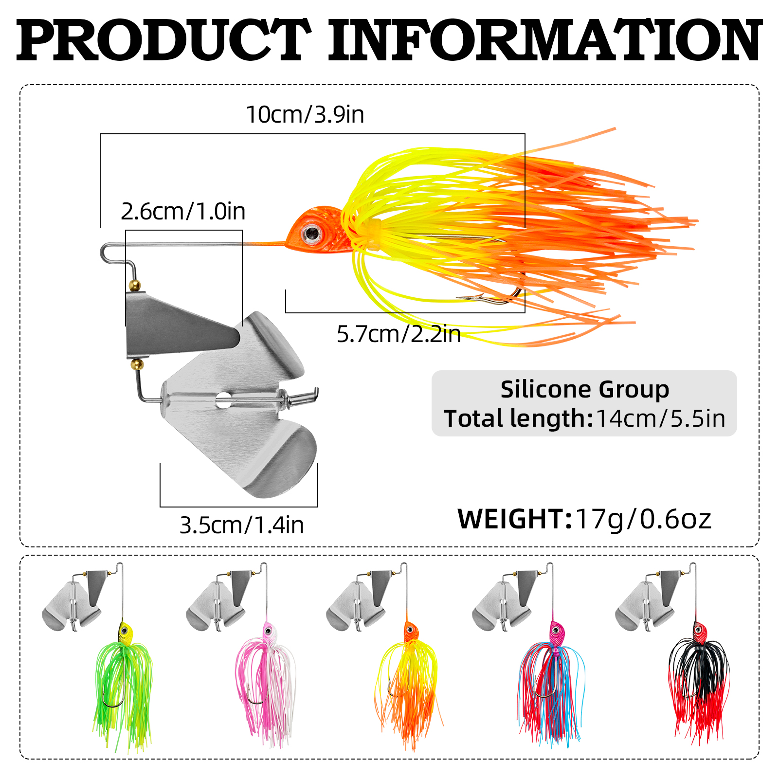 FREE FISHER Fishing Spinnerbait Jigs Lure for Bass Pike,10cm 17g 3D Fish Eyes Blade Buzzbaits,Double Prop Propeller Buzz Sequins 0.6oz(Pack of 4,5)