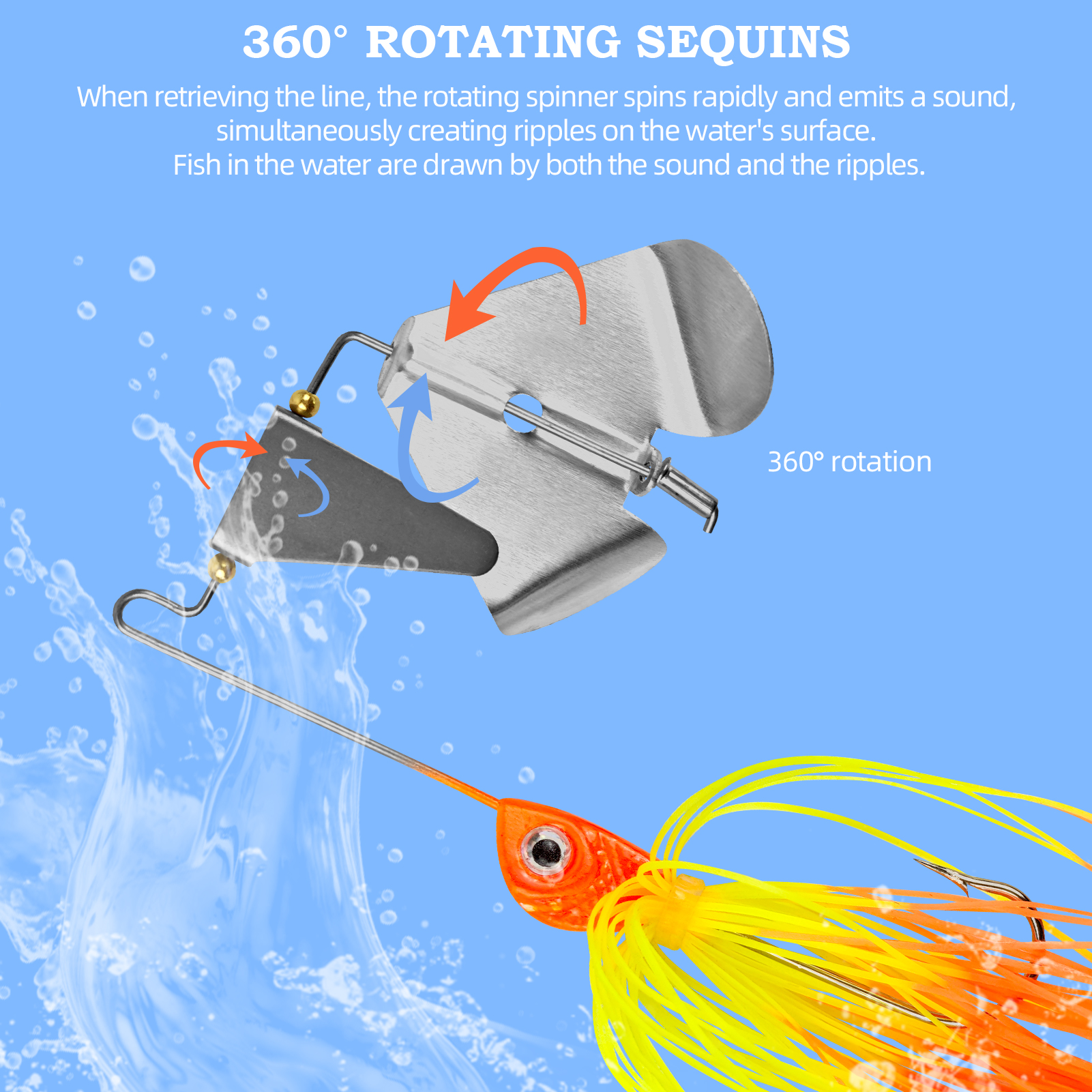 FREE FISHER Fishing Spinnerbait Jigs Lure for Bass Pike,10cm 17g 3D Fish Eyes Blade Buzzbaits,Double Prop Propeller Buzz Sequins 0.6oz(Pack of 4,5)