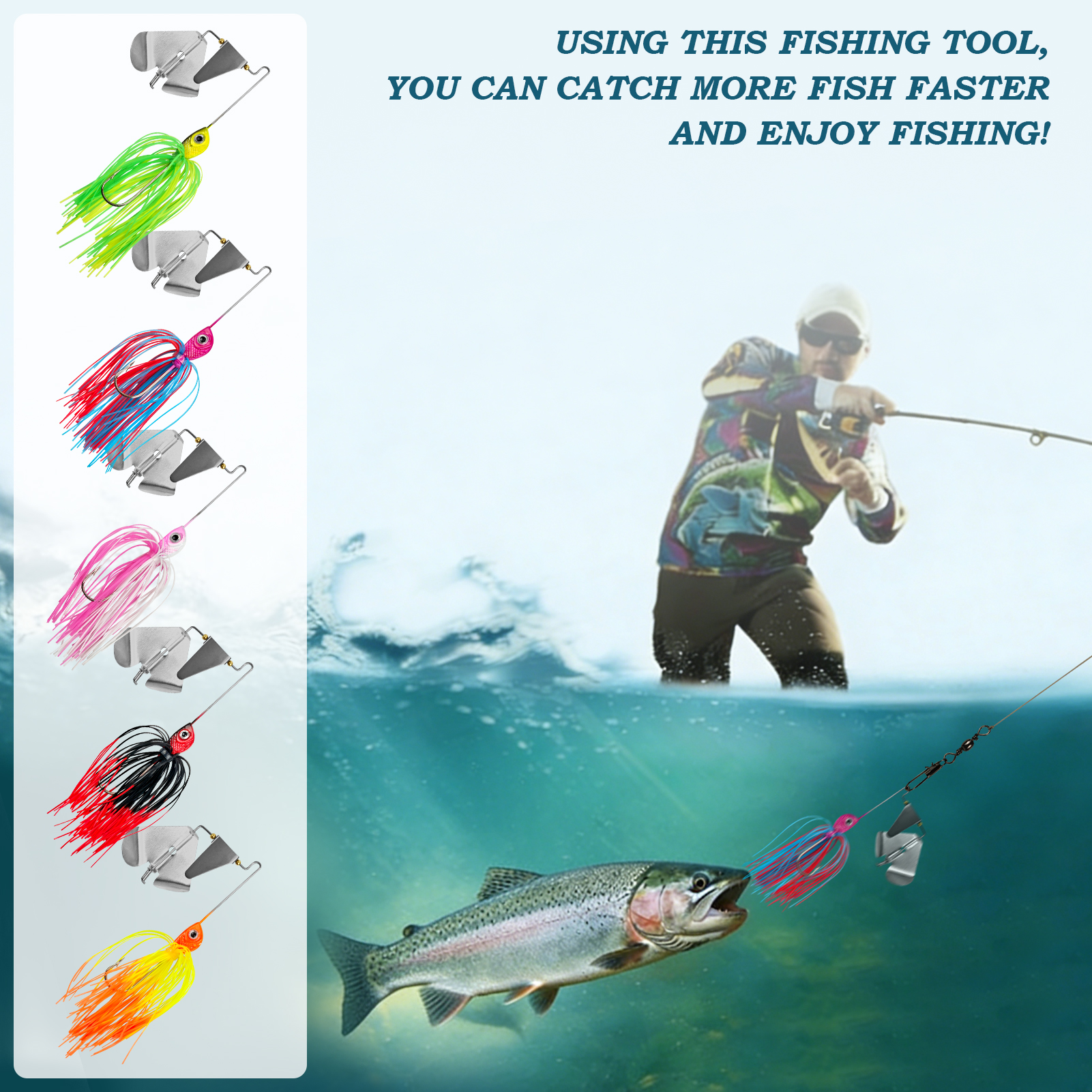 FREE FISHER Fishing Spinnerbait Jigs Lure for Bass Pike,10cm 17g 3D Fish Eyes Blade Buzzbaits,Double Prop Propeller Buzz Sequins 0.6oz(Pack of 4,5)