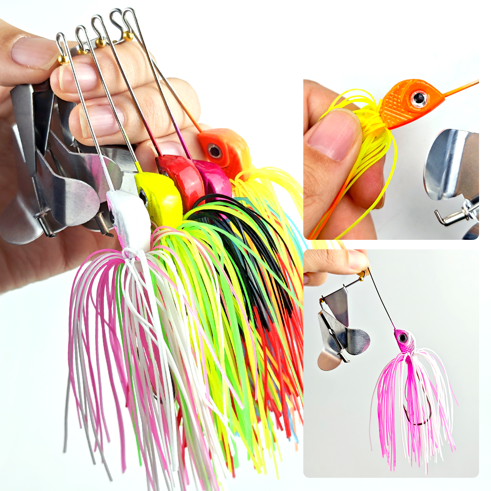 FREE FISHER Fishing Spinnerbait Jigs Lure for Bass Pike,10cm 17g 3D Fish Eyes Blade Buzzbaits,Double Prop Propeller Buzz Sequins 0.6oz(Pack of 4,5)