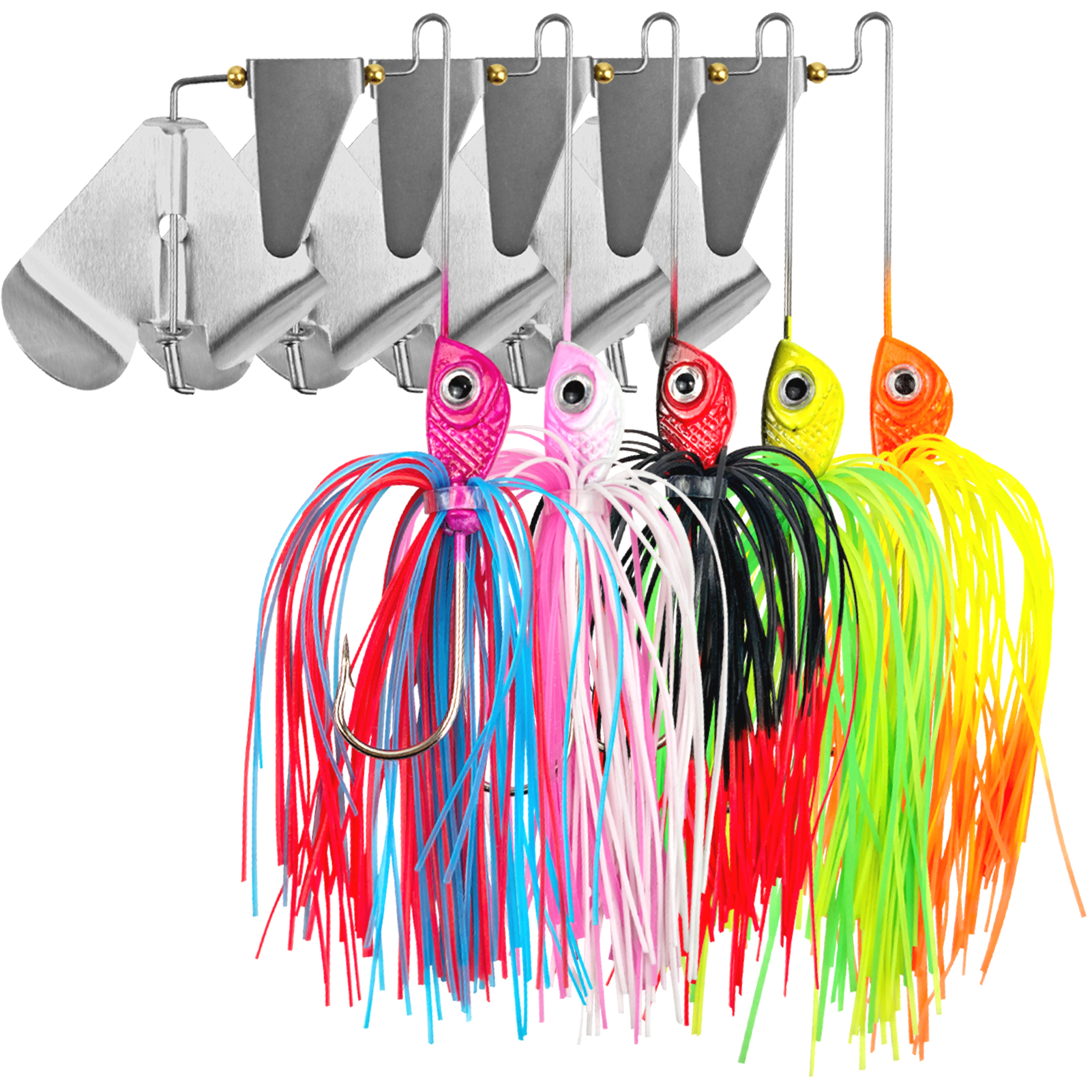 FREE FISHER Fishing Spinnerbait Jigs Lure for Bass Pike,10cm 17g 3D Fish Eyes Blade Buzzbaits,Double Prop Propeller Buzz Sequins 0.6oz(Pack of 4,5)