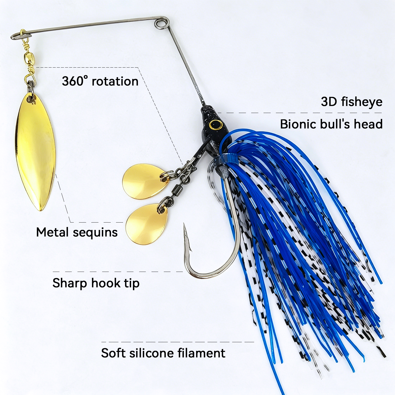 FREE FISHER 5pcs/Lot Single Willow Spinnerbaits,9cm 16g Vibrating Bladed Buzz Baits,Silicone Skirts Chatterbaits,Swim Jig Lures for Bass Pike