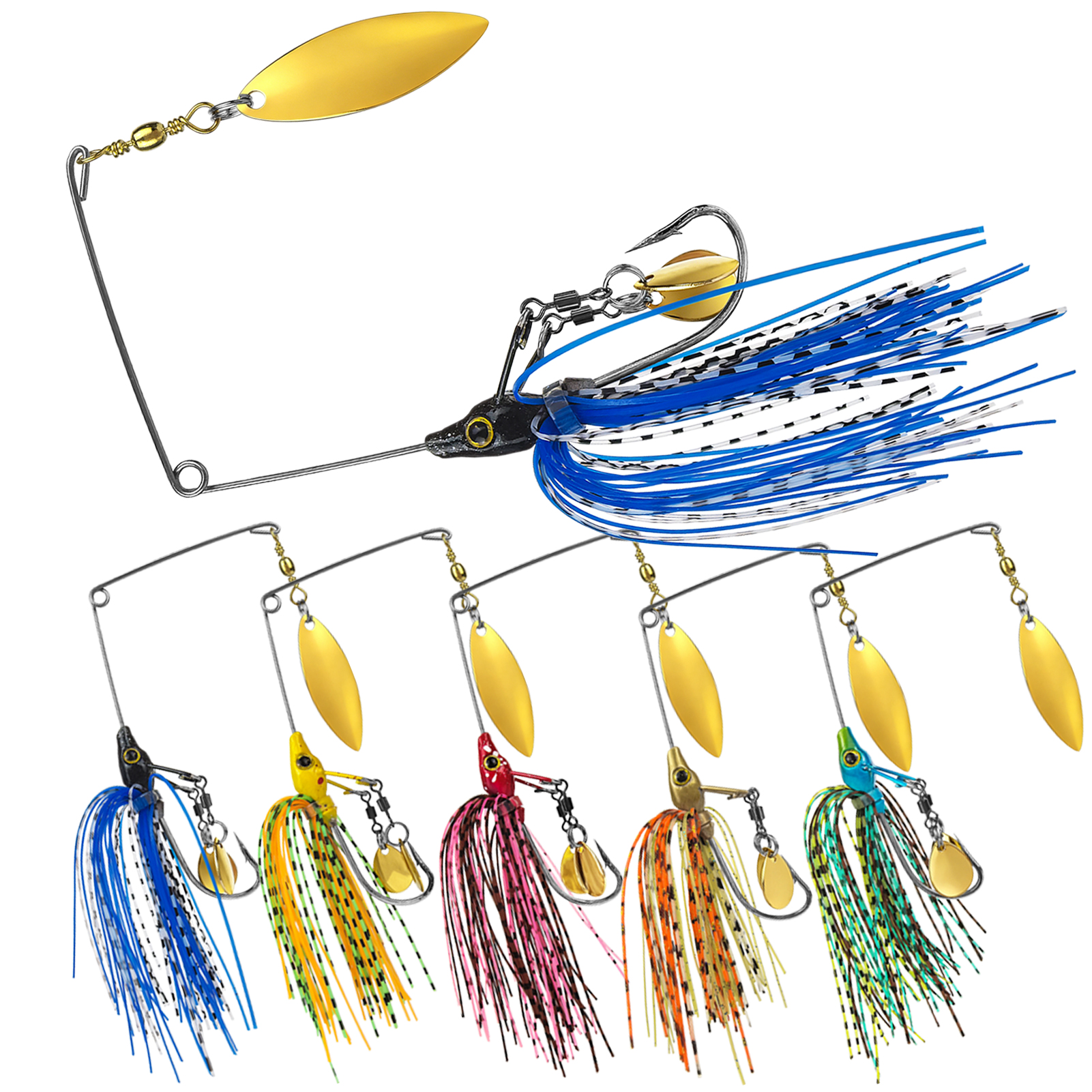FREE FISHER 5pcs/Lot Single Willow Spinnerbaits,9cm 16g Vibrating Bladed Buzz Baits,Silicone Skirts Chatterbaits,Swim Jig Lures for Bass Pike