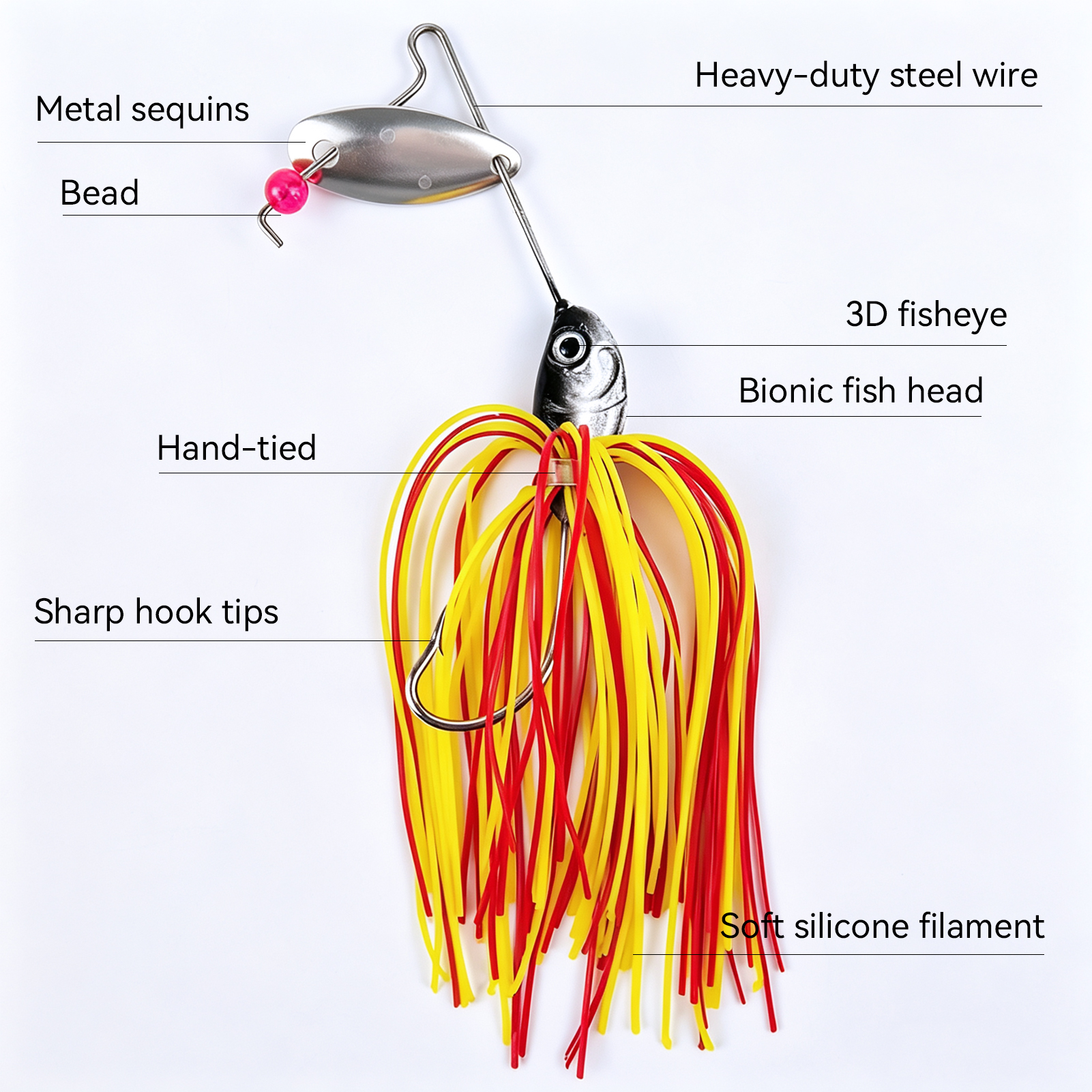 FREE FISHER 5pcs/Box Spinnerbait Fishing Lure with 3D Eyes,8.2cm 14.6g Silicone Skirt Buzz Baits,Willow Blade Jig Lure for Bass