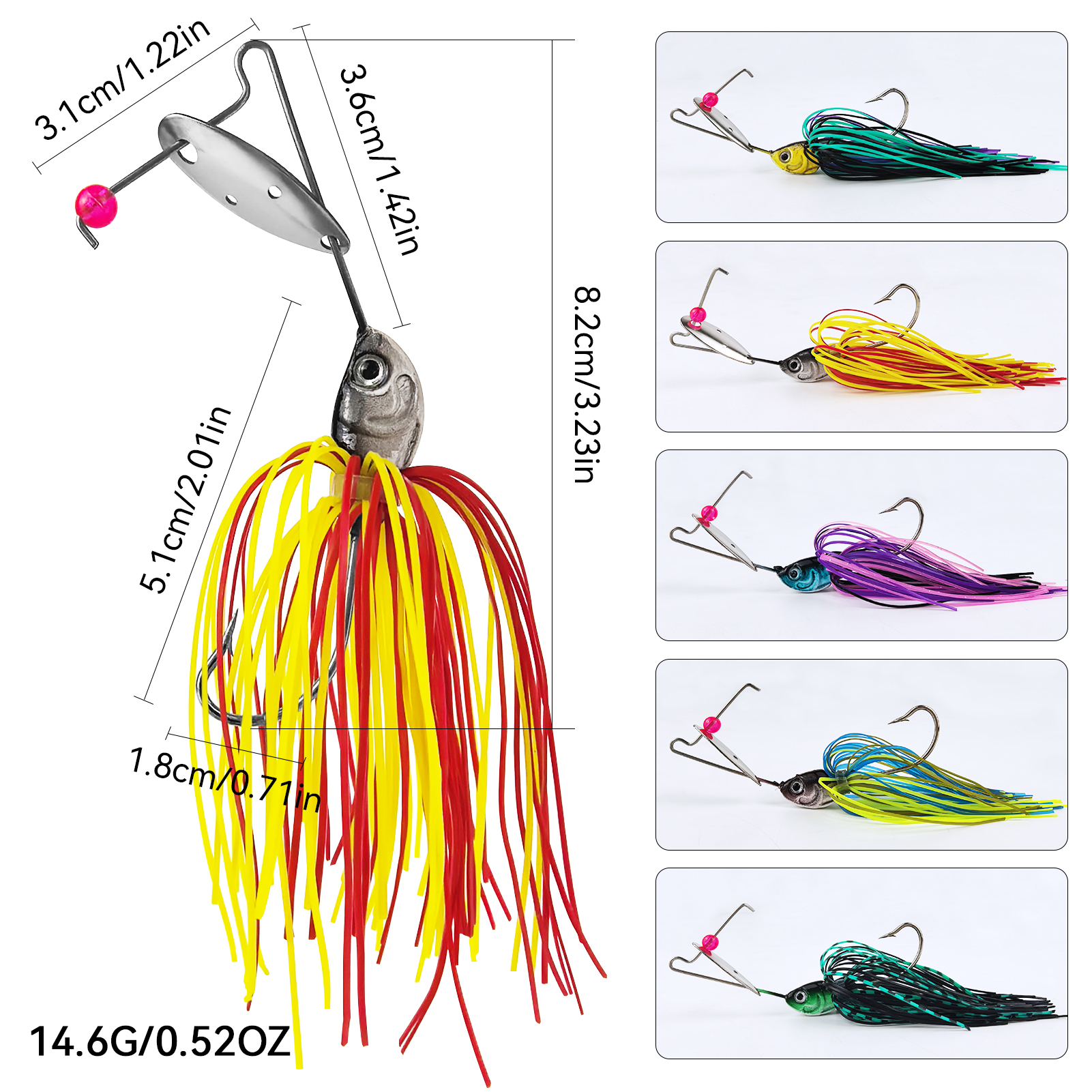 FREE FISHER 5pcs/Box Spinnerbait Fishing Lure with 3D Eyes,8.2cm 14.6g Silicone Skirt Buzz Baits,Willow Blade Jig Lure for Bass