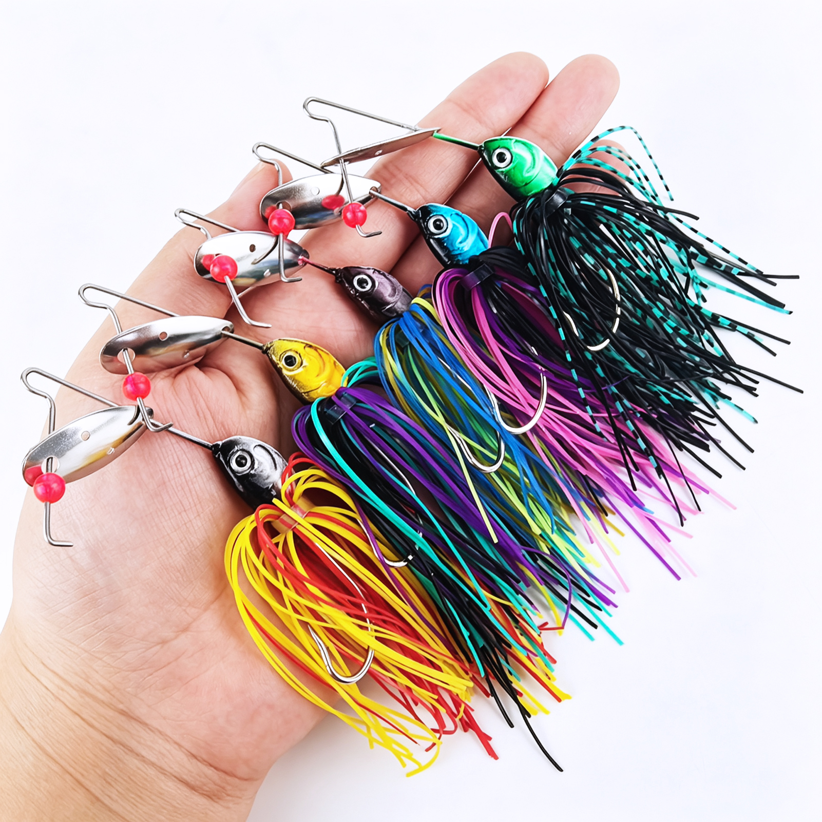 FREE FISHER 5pcs/Box Spinnerbait Fishing Lure with 3D Eyes,8.2cm 14.6g Silicone Skirt Buzz Baits,Willow Blade Jig Lure for Bass