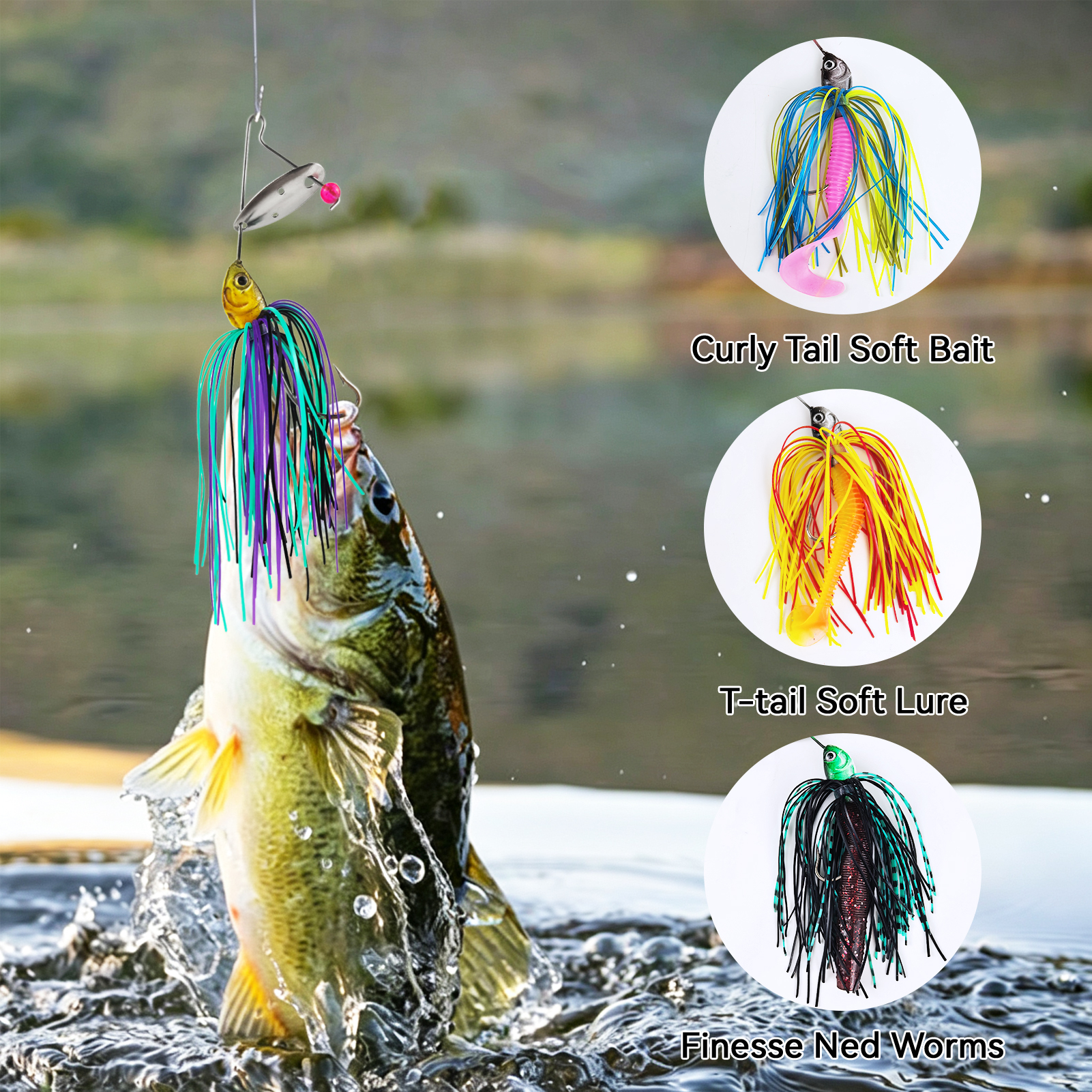 FREE FISHER 5pcs/Box Spinnerbait Fishing Lure with 3D Eyes,8.2cm 14.6g Silicone Skirt Buzz Baits,Willow Blade Jig Lure for Bass