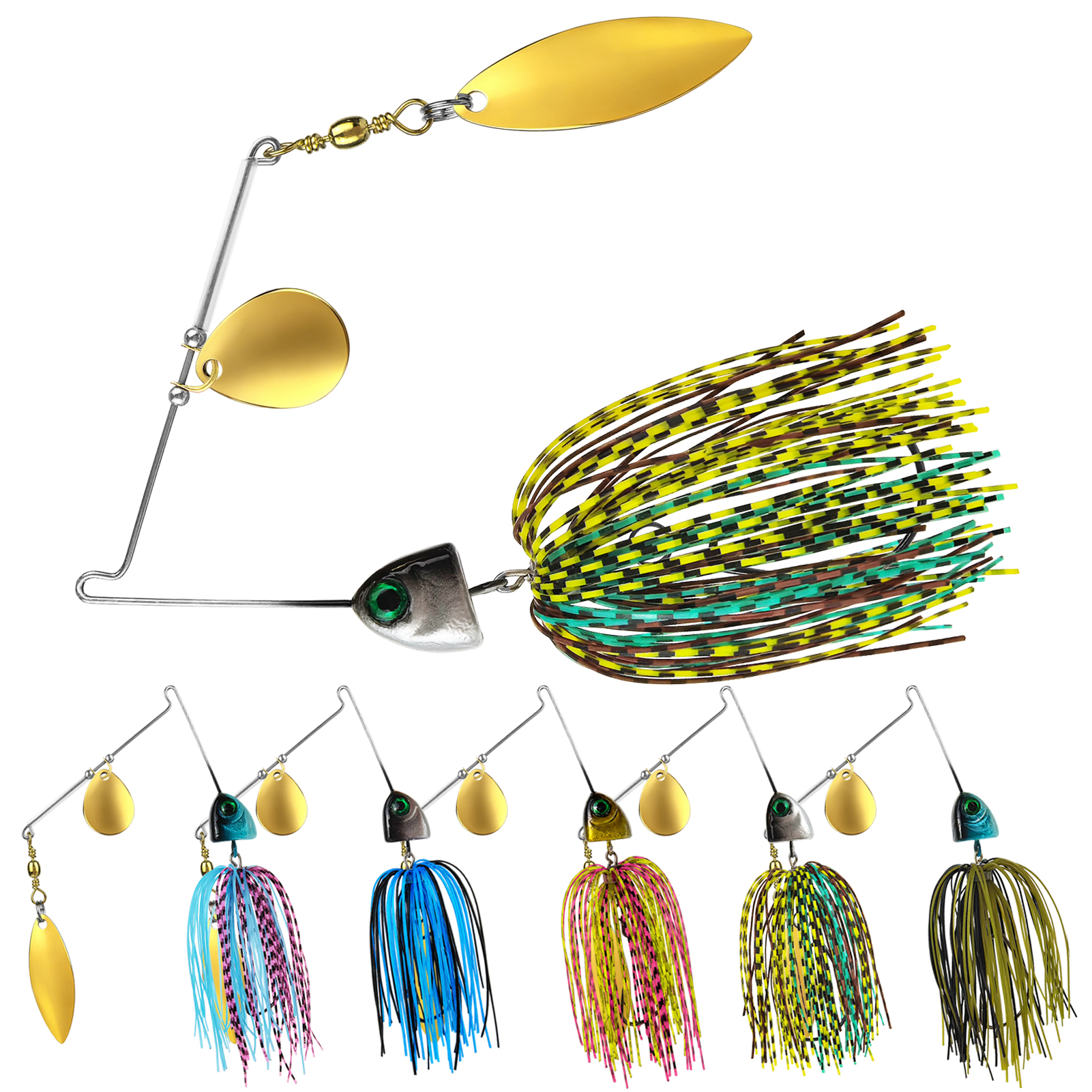 FREE FISHER 5pcs 3D Fisheye Fishing Spinnerbait,Blade Colorful Skirts Buzz Baits,11cm 27g Jig Head Lure Crankhooks for Bass Pike