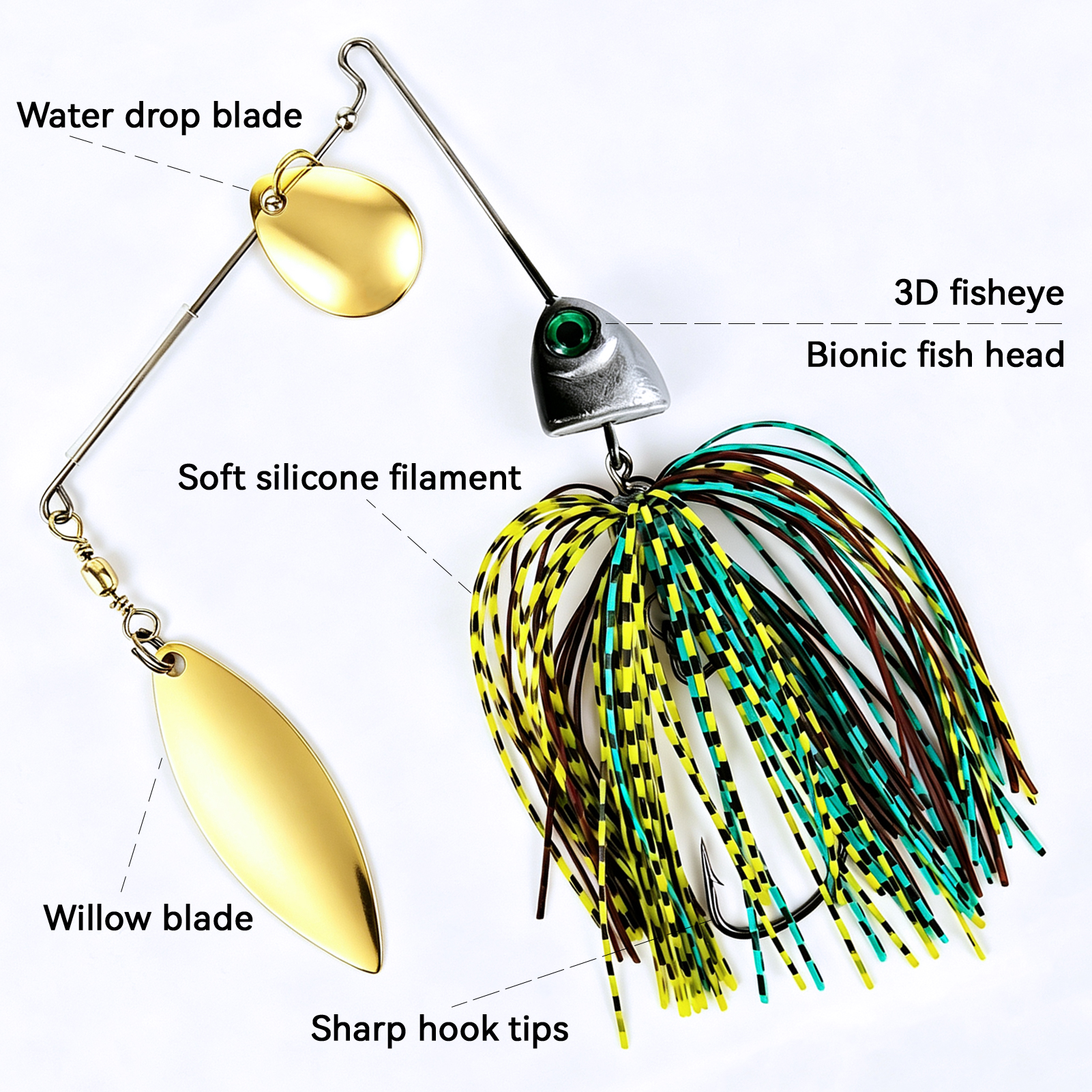 FREE FISHER 5pcs 3D Fisheye Fishing Spinnerbait,Blade Colorful Skirts Buzz Baits,11cm 27g Jig Head Lure Crankhooks for Bass Pike
