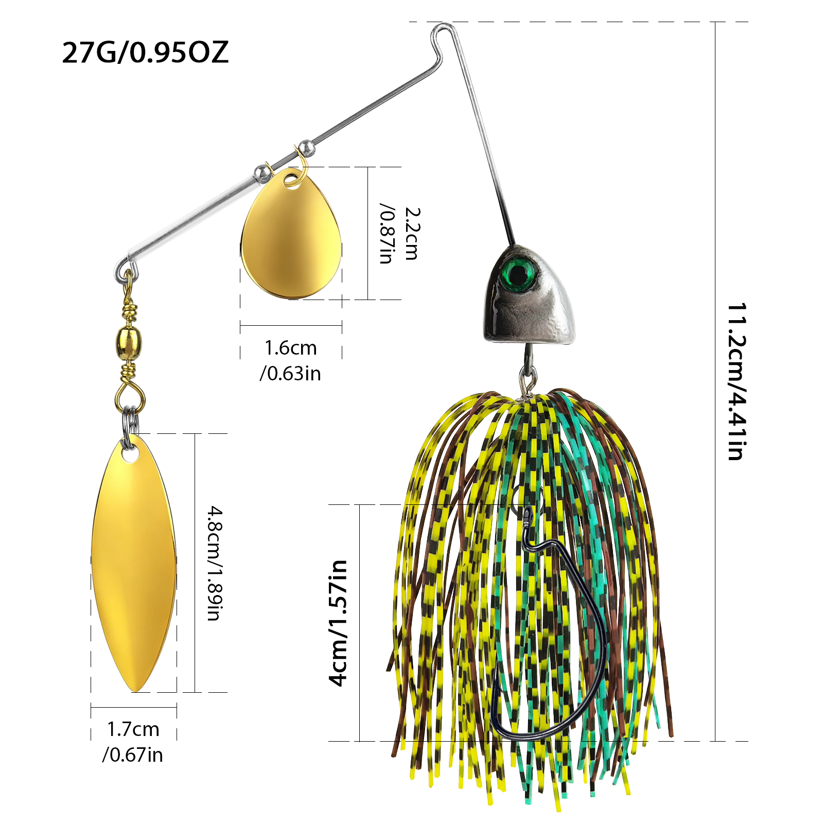 FREE FISHER 5pcs 3D Fisheye Fishing Spinnerbait,Blade Colorful Skirts Buzz Baits,11cm 27g Jig Head Lure Crankhooks for Bass Pike