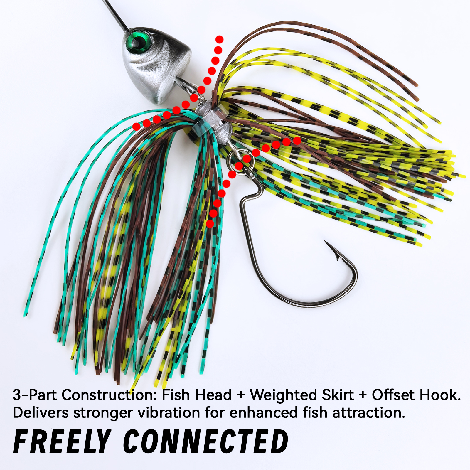 FREE FISHER 5pcs 3D Fisheye Fishing Spinnerbait,Blade Colorful Skirts Buzz Baits,11cm 27g Jig Head Lure Crankhooks for Bass Pike