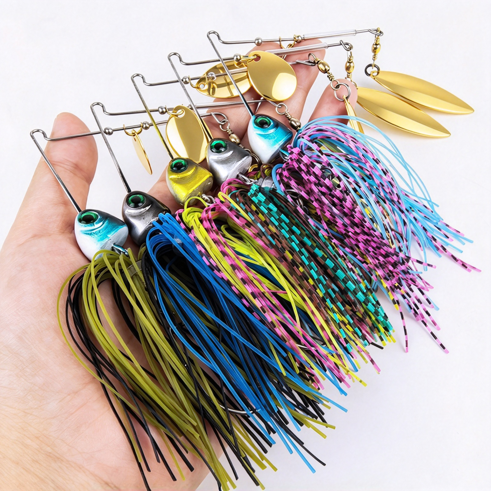 FREE FISHER 5pcs 3D Fisheye Fishing Spinnerbait,Blade Colorful Skirts Buzz Baits,11cm 27g Jig Head Lure Crankhooks for Bass Pike