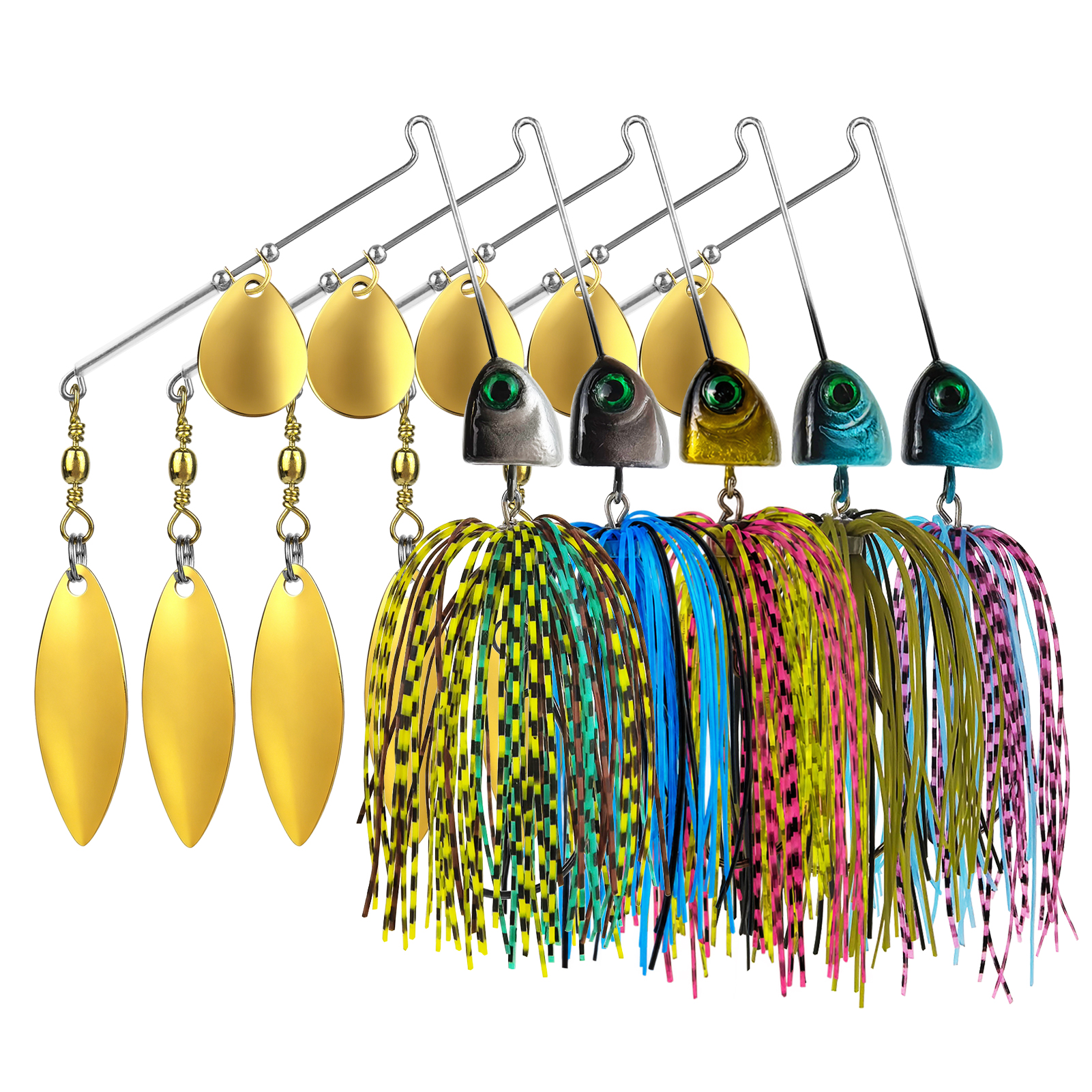 FREE FISHER 5pcs 3D Fisheye Fishing Spinnerbait,Blade Colorful Skirts Buzz Baits,11cm 27g Jig Head Lure Crankhooks for Bass Pike