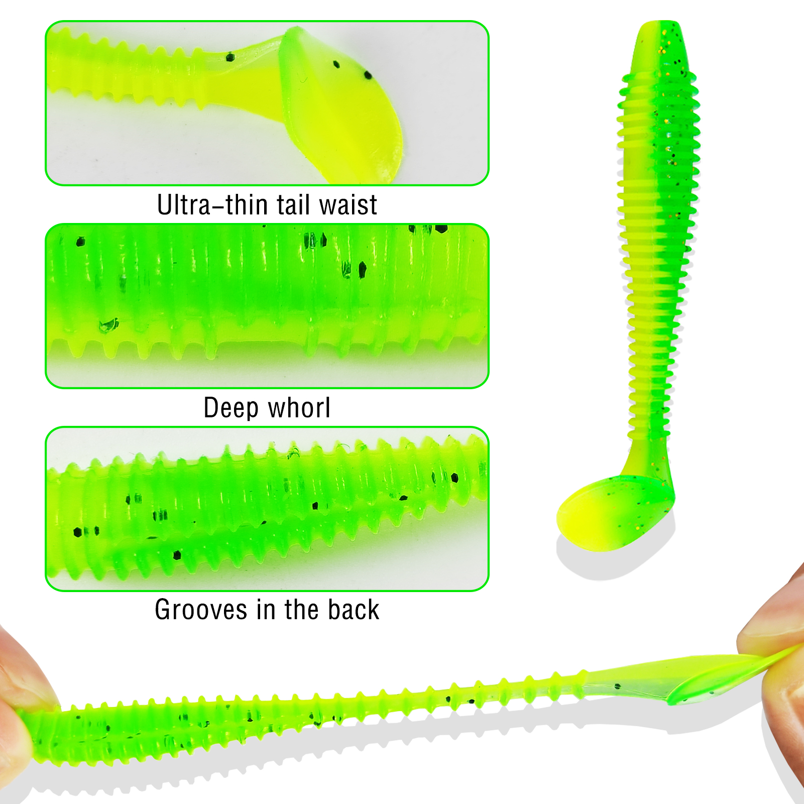 FREE FISHER Fishing Worm Lures Kit,40pcs/Box Soft Maggot Baits,Thread T-Tail Fishing Grubs,Freshwater Saltwater 5.5cm/1.3g Swimbaits for Trout Bass