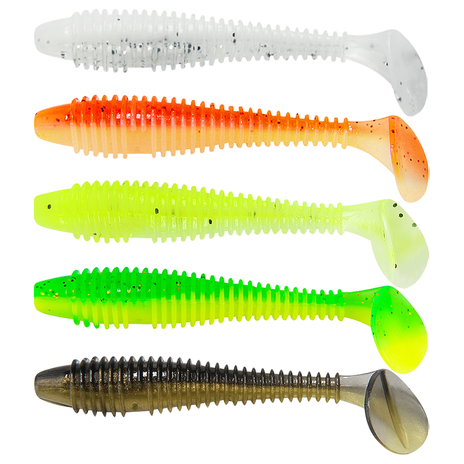 FREE FISHER Fishing Worm Lures Kit,40pcs/Box Soft Maggot Baits,Thread T-Tail Fishing Grubs,Freshwater Saltwater 5.5cm/1.3g Swimbaits for Trout Bass