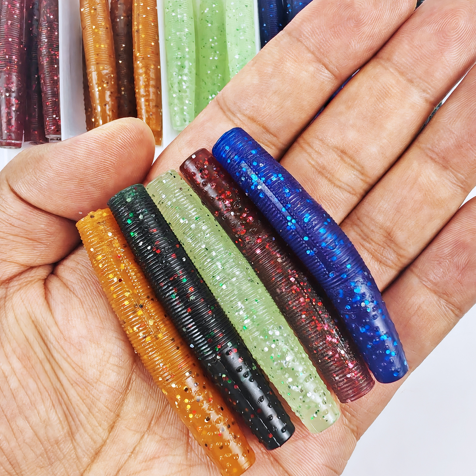 FREE FISHER 30pcs/Box Fishing Wacky Worms Lures,6.5cm 4.3g Soft Stick Baits,Ned Rig Worm Baits,Crawfish Shroom Lures for Bass