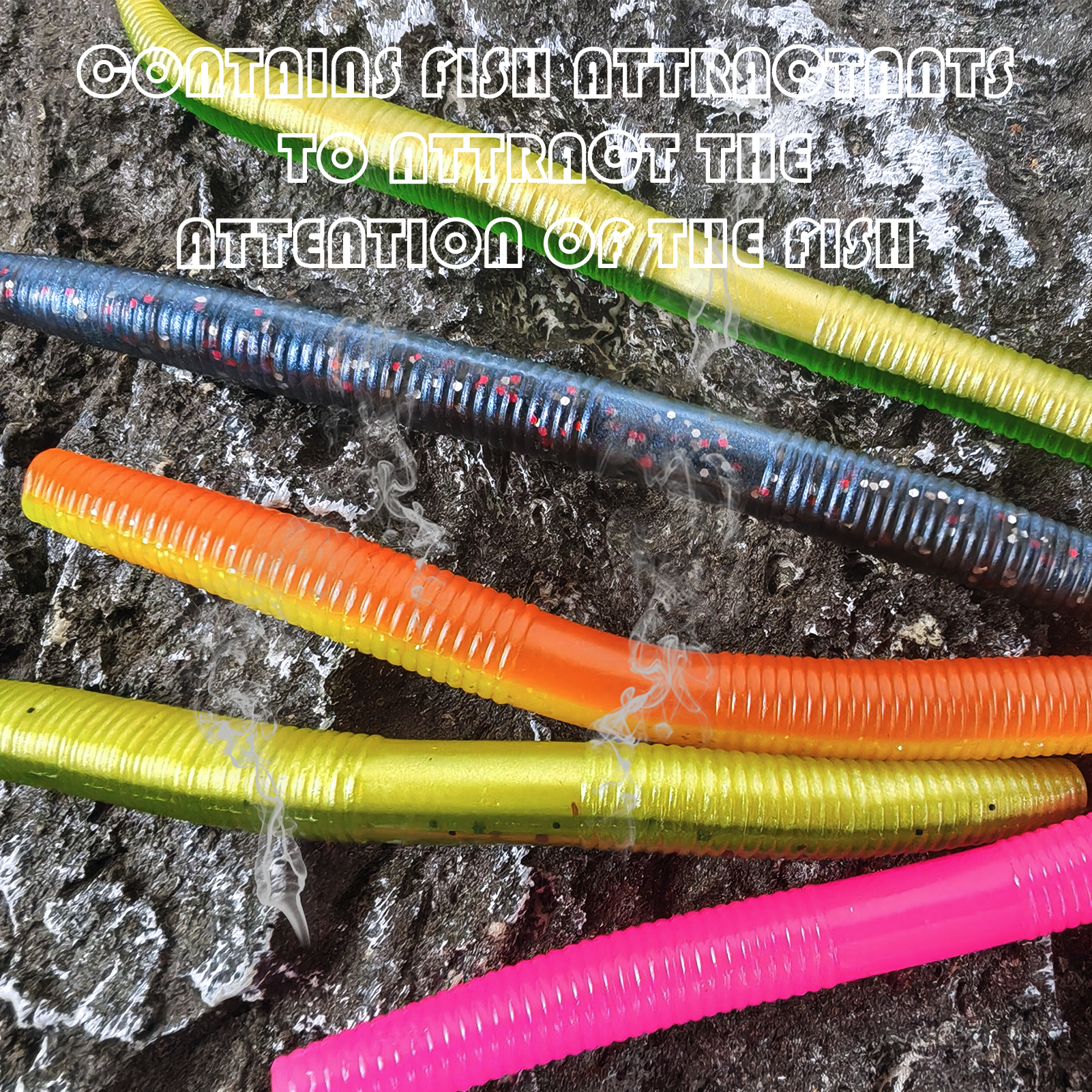 FREE FISHER Wacky Worms Lures Kit,50pcs/Box Soft Stick Baits,14cm 8g Fishing Soft Grub Lures,Swimbaits for Freshwater Saltwater 