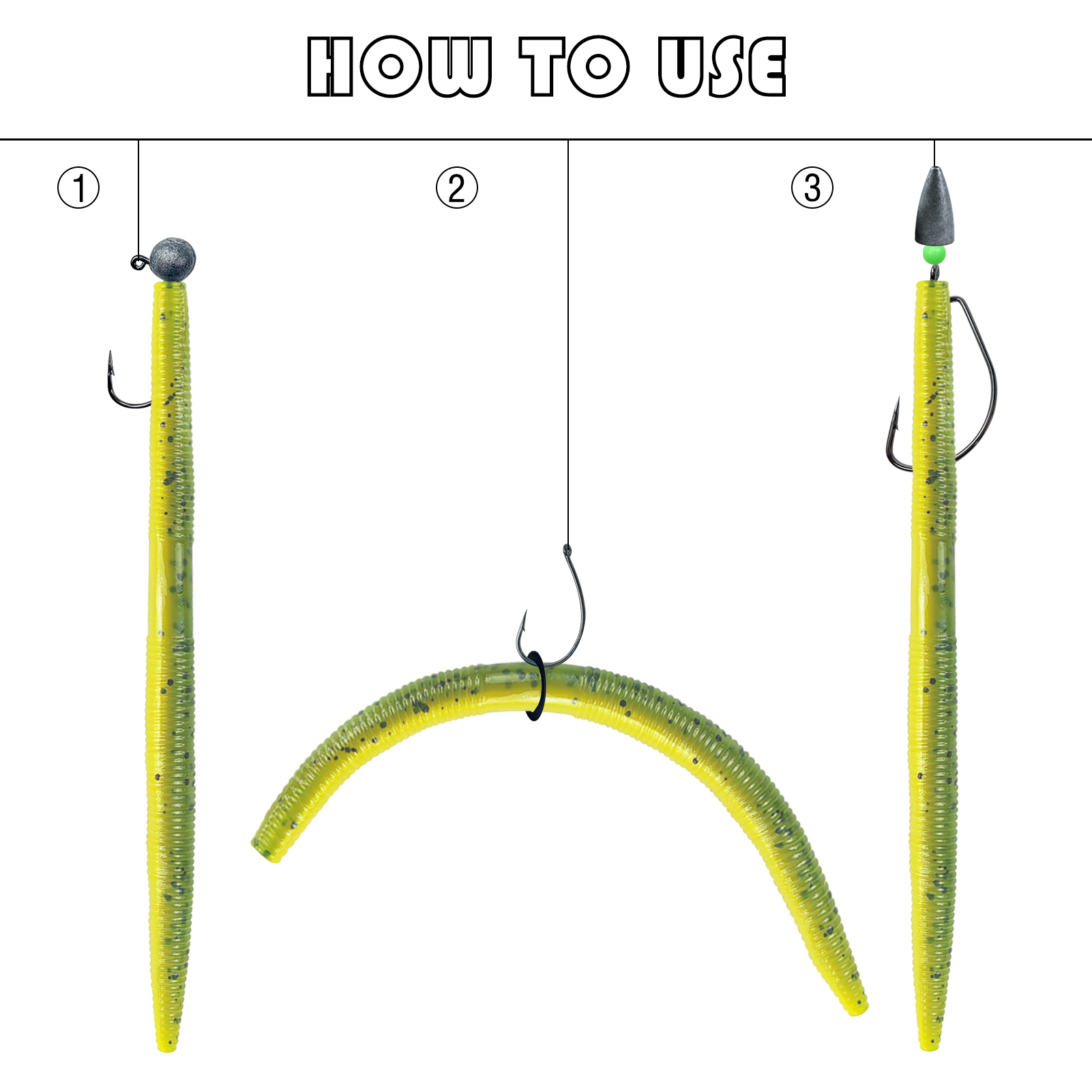 FREE FISHER Wacky Worms Lures Kit,50pcs/Box Soft Stick Baits,14cm 8g Fishing Soft Grub Lures,Swimbaits for Freshwater Saltwater 