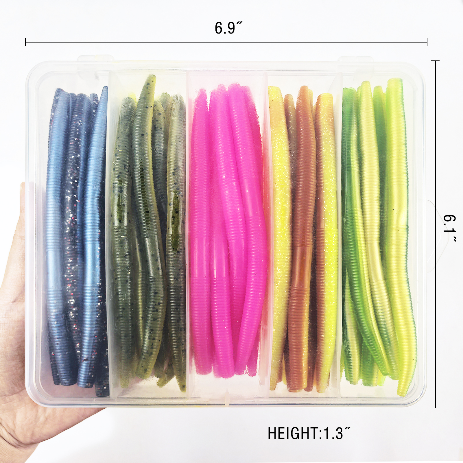 FREE FISHER Wacky Worms Lures Kit,50pcs/Box Soft Stick Baits,14cm 8g Fishing Soft Grub Lures,Swimbaits for Freshwater Saltwater 