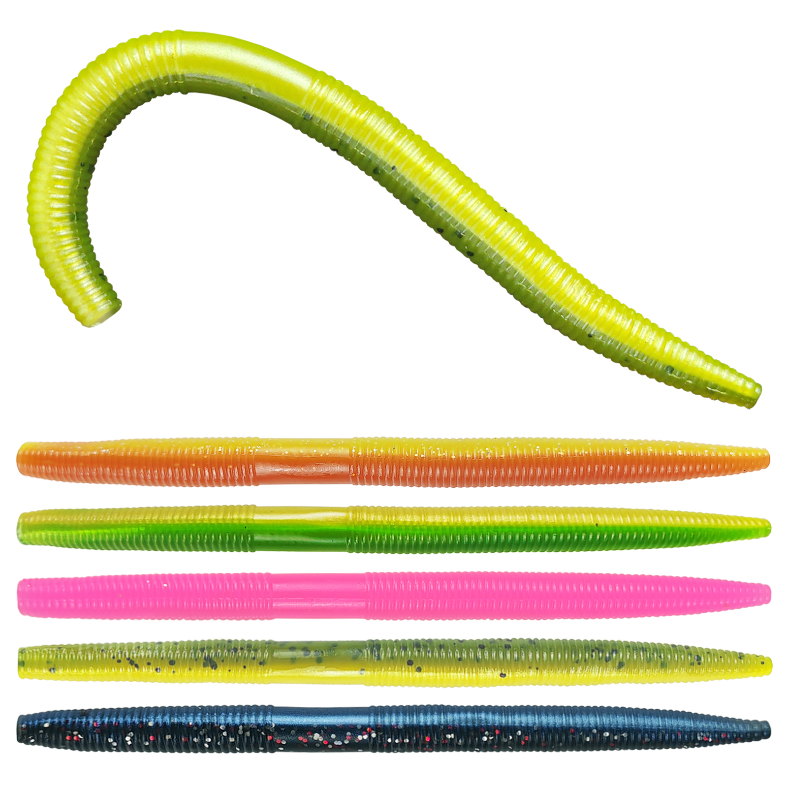 FREE FISHER Wacky Worms Lures Kit,50pcs/Box Soft Stick Baits,14cm 8g Fishing Soft Grub Lures,Swimbaits for Freshwater Saltwater 