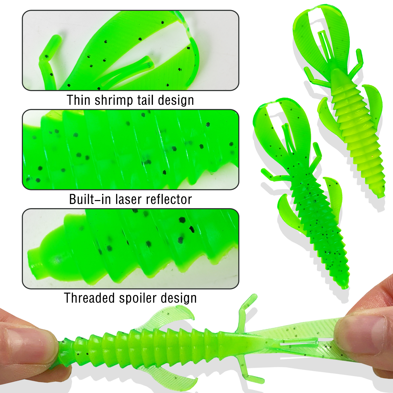 FREE FISHER Fish Soft Lures,8cm 4.8g Bobby Fatty Craw,Wooly Bug Creature Baits,Trolling Fishing Crawfish Wobbles Grub Shrimps(Pack of 60)