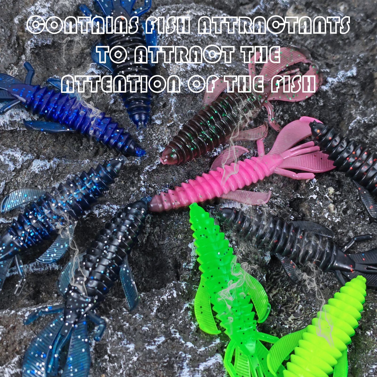 FREE FISHER Fish Soft Lures,8cm 4.8g Bobby Fatty Craw,Wooly Bug Creature Baits,Trolling Fishing Crawfish Wobbles Grub Shrimps(Pack of 60)