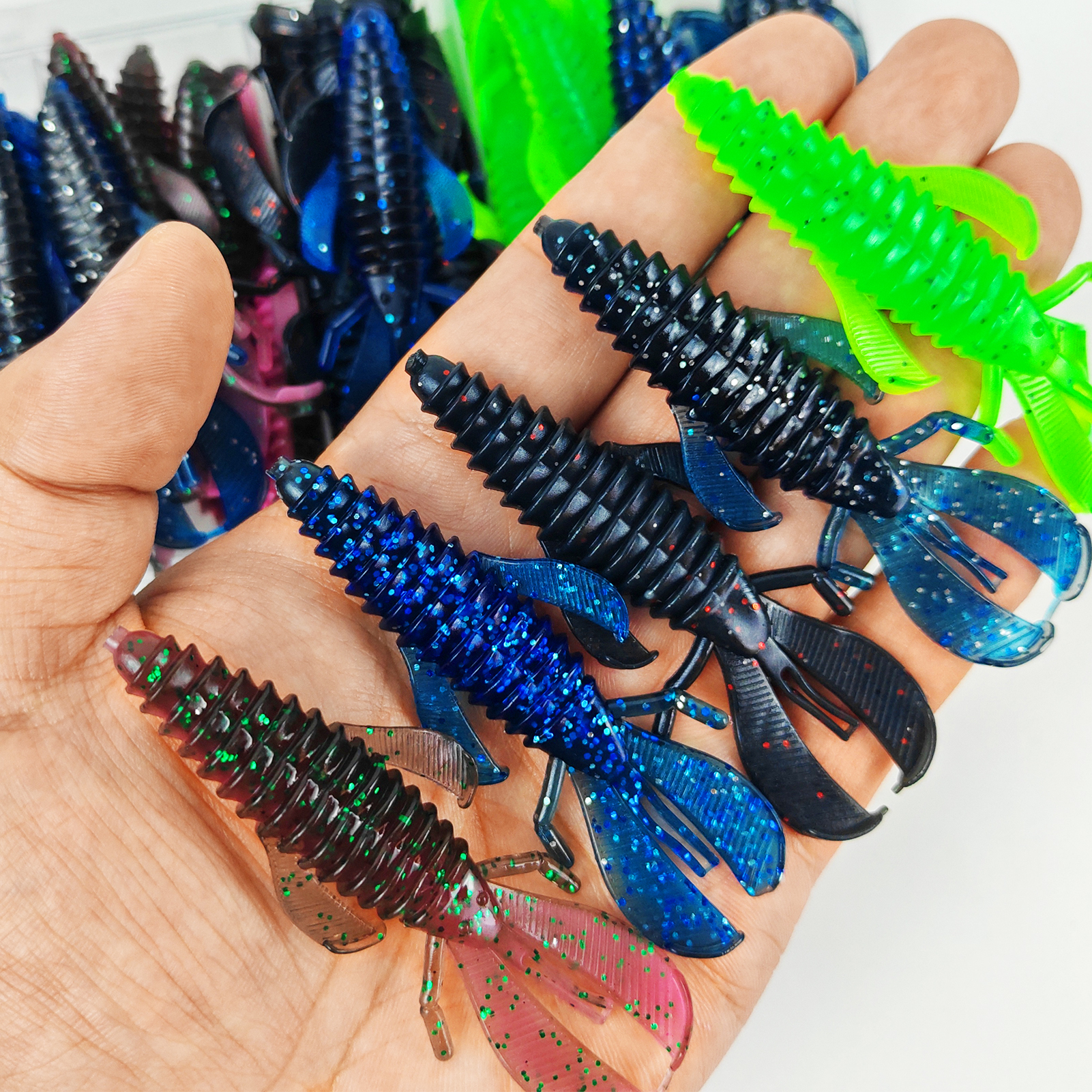 FREE FISHER Fish Soft Lures,8cm 4.8g Bobby Fatty Craw,Wooly Bug Creature Baits,Trolling Fishing Crawfish Wobbles Grub Shrimps(Pack of 60)