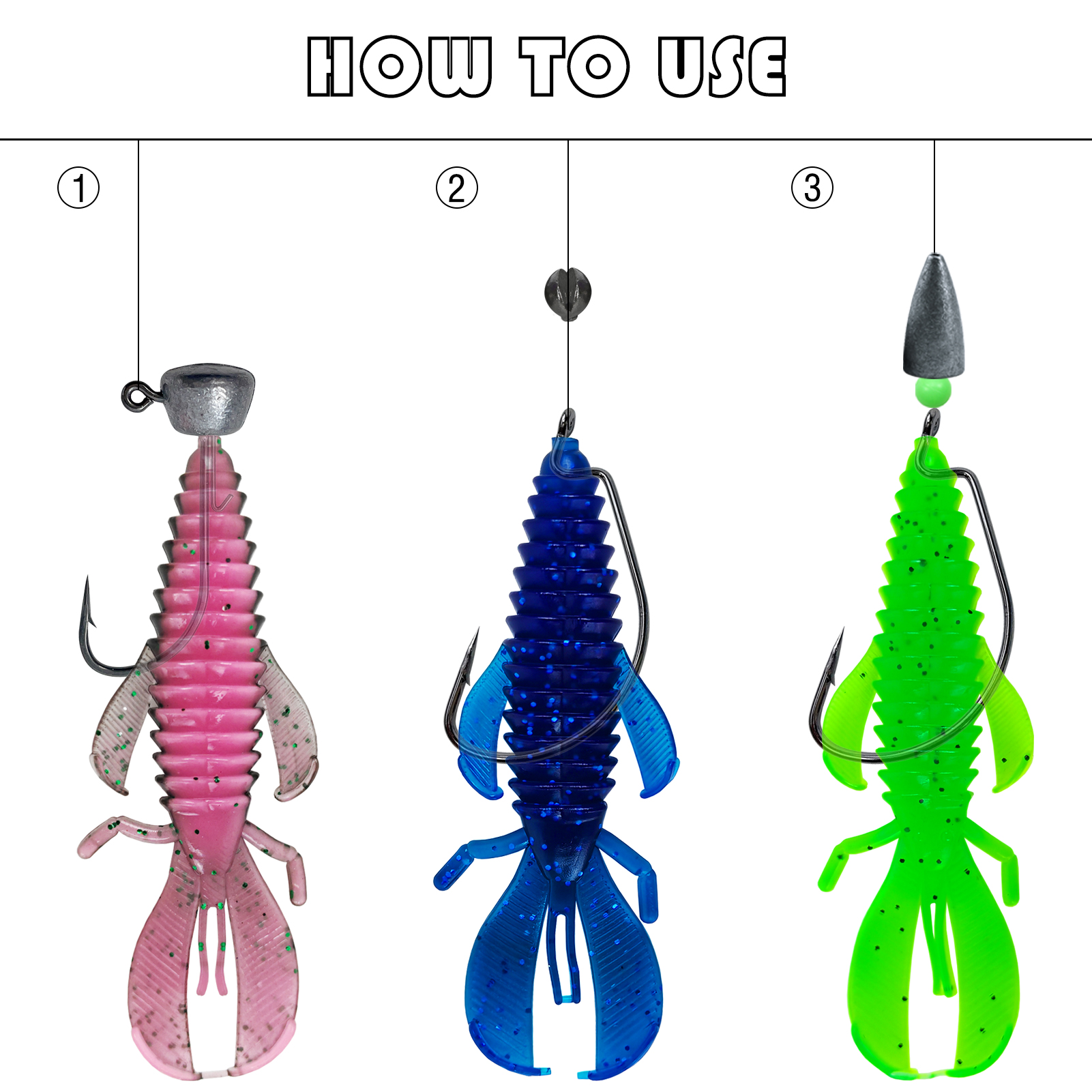 FREE FISHER Fish Soft Lures,8cm 4.8g Bobby Fatty Craw,Wooly Bug Creature Baits,Trolling Fishing Crawfish Wobbles Grub Shrimps(Pack of 60)