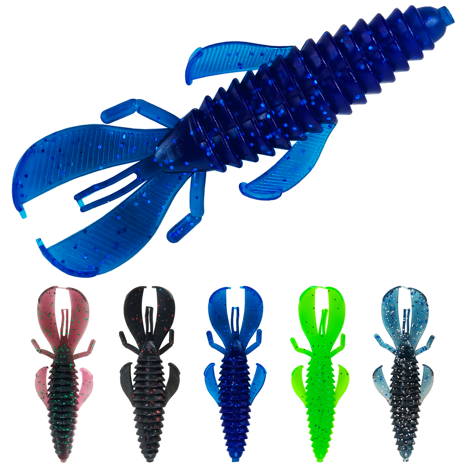 FREE FISHER Fish Soft Lures,8cm 4.8g Bobby Fatty Craw,Wooly Bug Creature Baits,Trolling Fishing Crawfish Wobbles Grub Shrimps(Pack of 60)