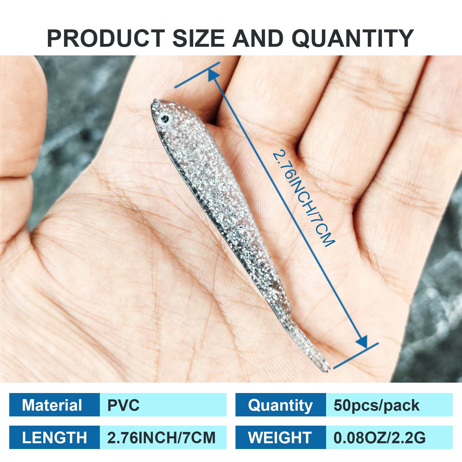 FREE FISHER Fishing Soft Lures Kit,50pcs/Lot Plastic Paddle Tail Swimbaits,8.2cm 2.2g Fishing Baits for Saltwater/Freshwater