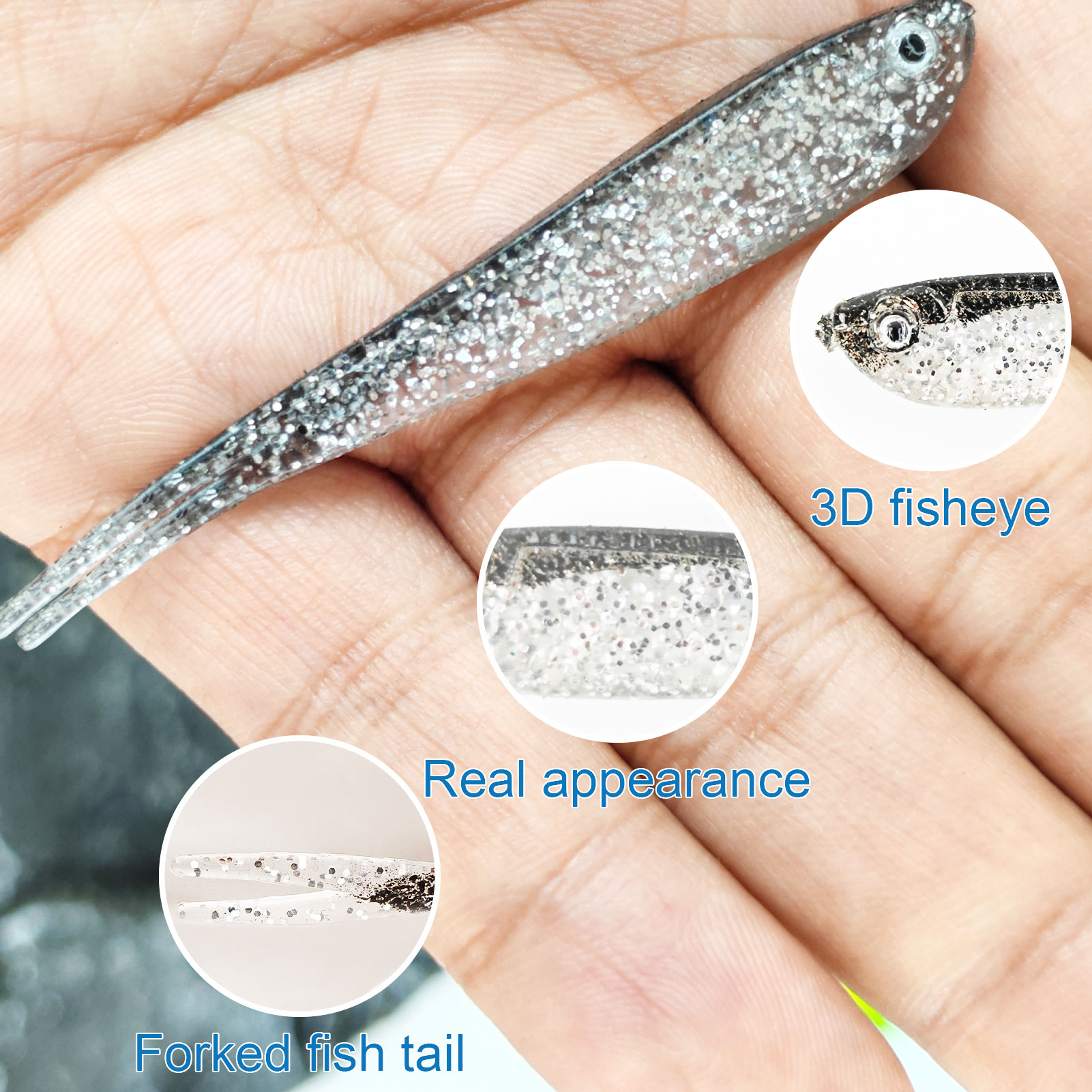 FREE FISHER Fishing Soft Lures Kit,50pcs/Lot Plastic Paddle Tail Swimbaits,8.2cm 2.2g Fishing Baits for Saltwater/Freshwater