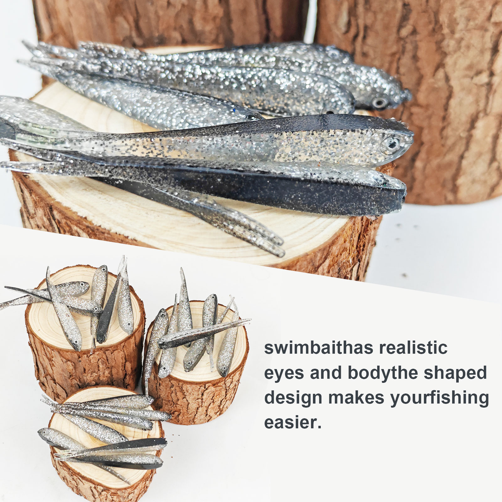 FREE FISHER Fishing Soft Lures Kit,50pcs/Lot Plastic Paddle Tail Swimbaits,8.2cm 2.2g Fishing Baits for Saltwater/Freshwater