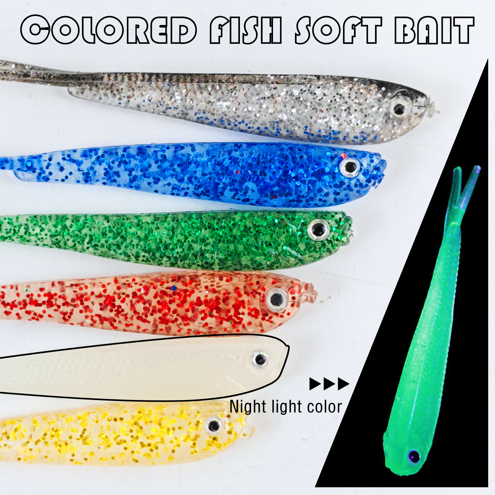 FREE FISHER Fishing Soft Plastic Baits,60pcs/Lot Forktail Swimbaits,70mm 2.2g Fishing Bait,3D Fish Eye Shad Lures for Bass/Trout