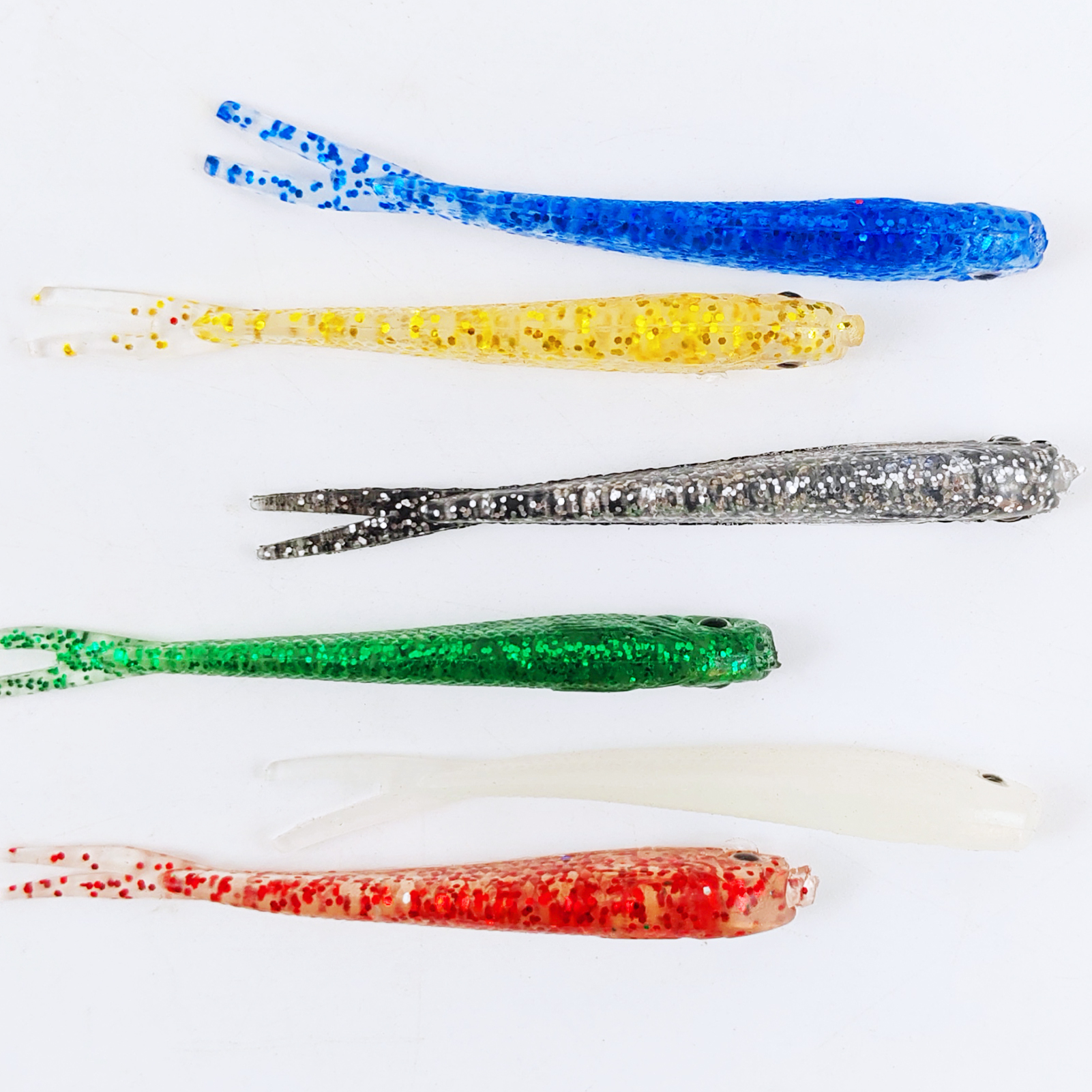 FREE FISHER Fishing Soft Plastic Baits,60pcs/Lot Forktail Swimbaits,70mm 2.2g Fishing Bait,3D Fish Eye Shad Lures for Bass/Trout